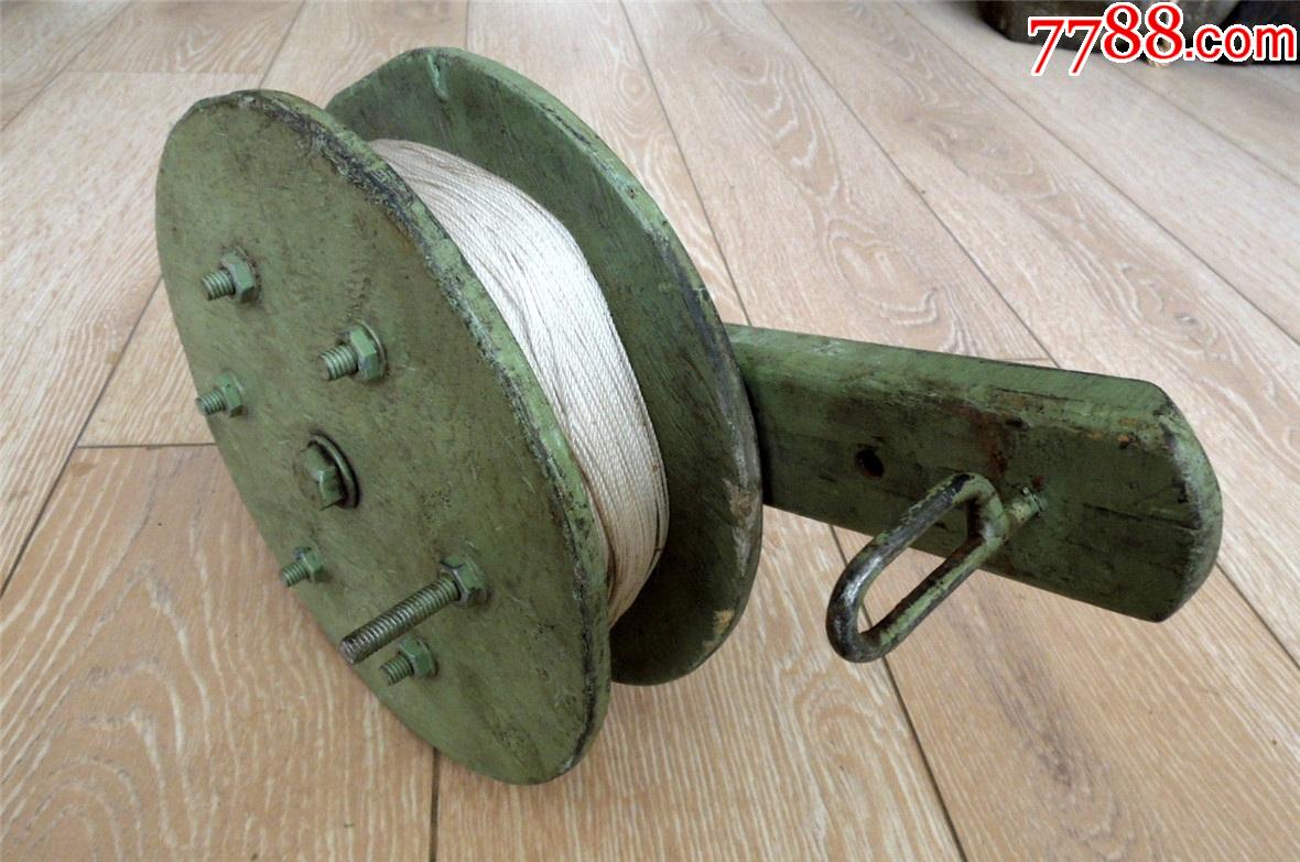 怀旧收藏2104-60-70年代老式自制大号木质放风筝搅盘绕线盘0.7kg