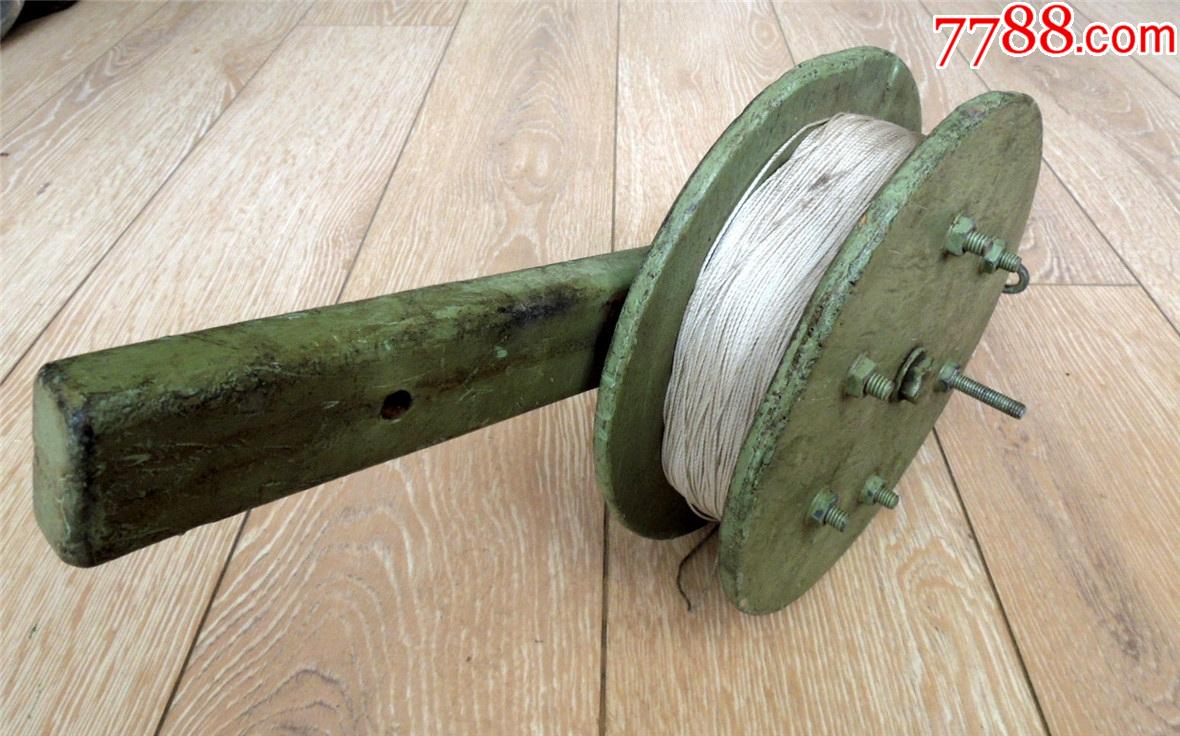 怀旧收藏2104-60-70年代老式自制大号木质放风筝搅盘绕线盘0.7kg