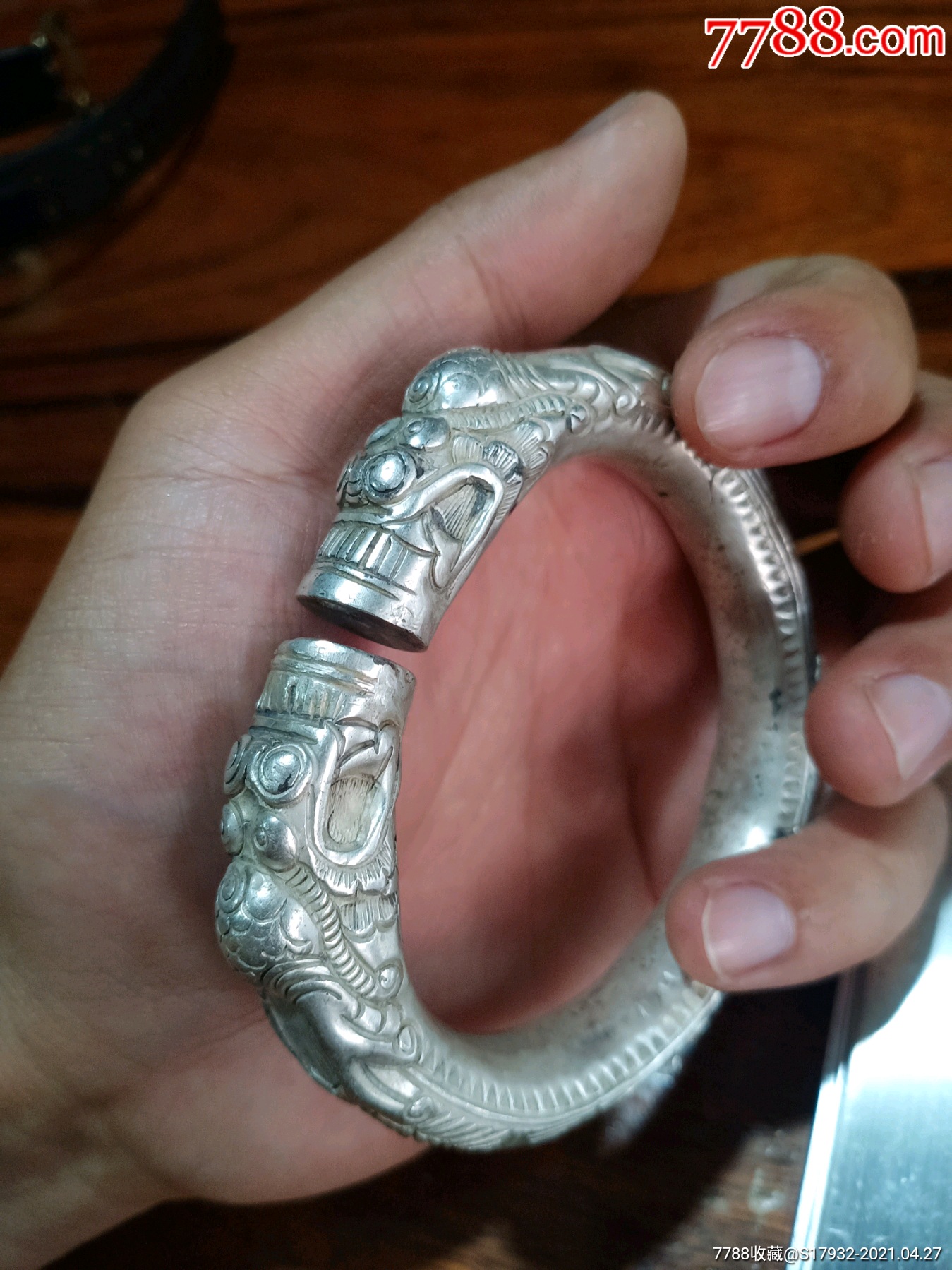 民国云南美品双龙银手镯