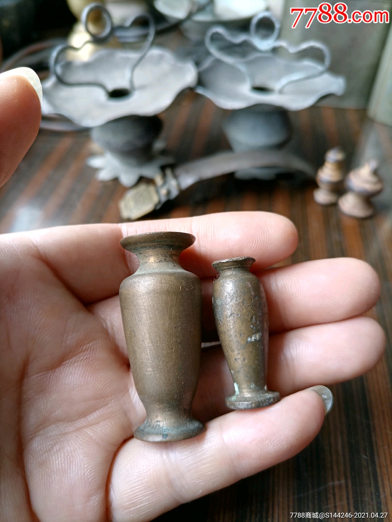 民国精致铜香插两个