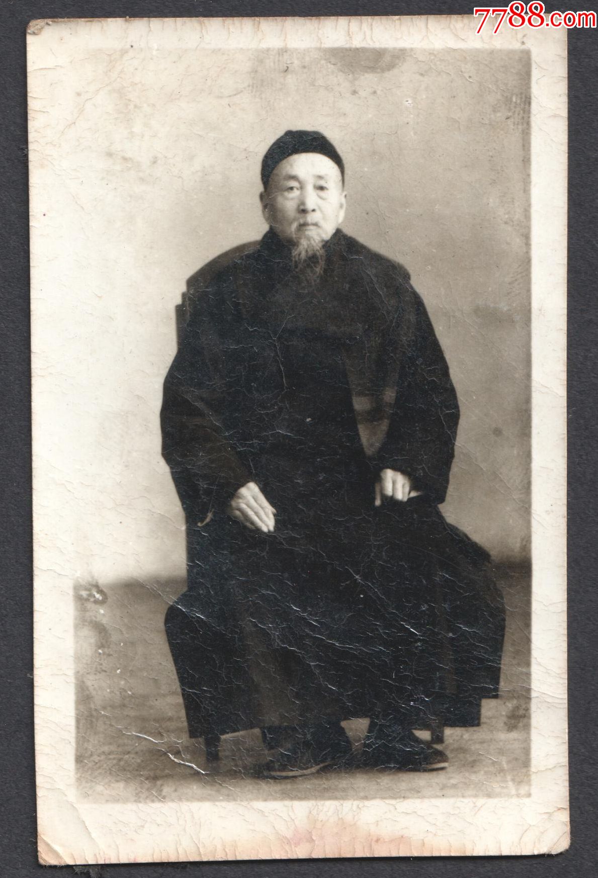早期瓜皮帽长衫老式人像老照片
