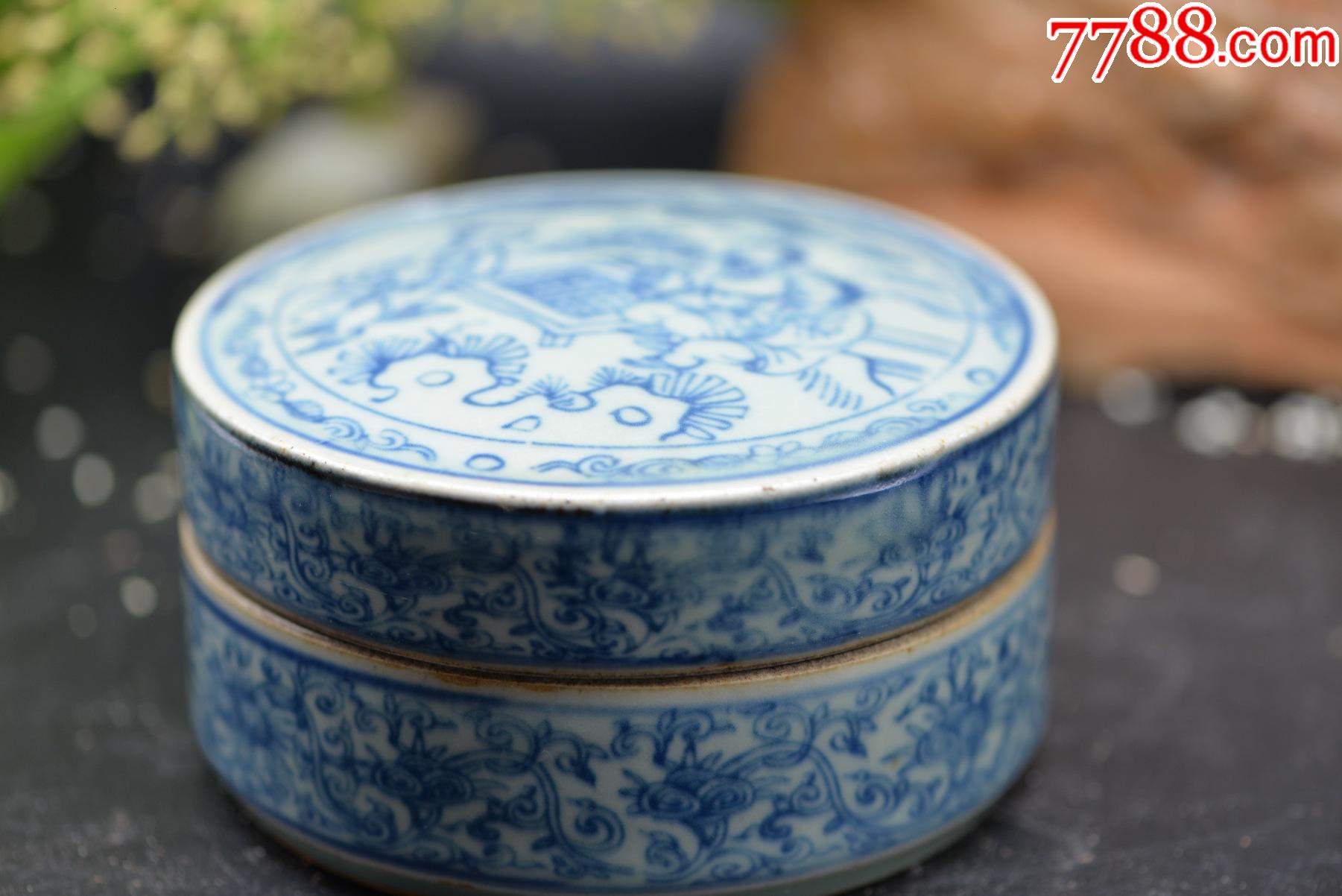 青花人物缠莲花纹印泥盒_青花瓷_珀翠阁【7788收藏__收藏热线】