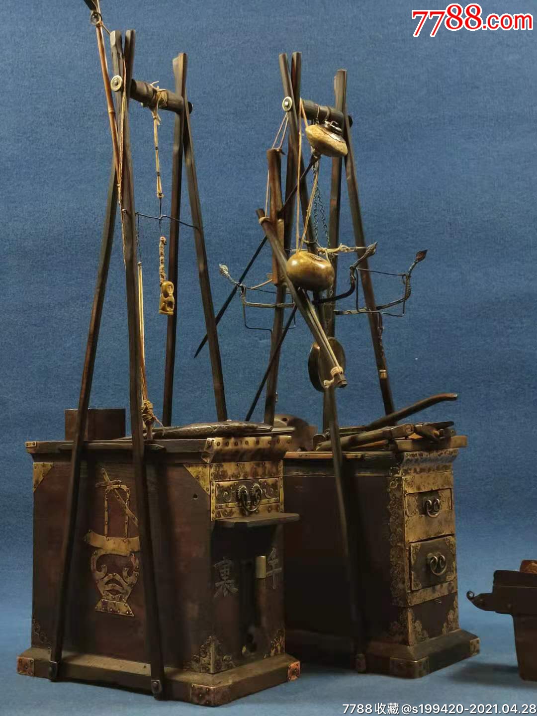 清代银匠挑子一套锻打金银首饰修理各种高档瓷器全品包老