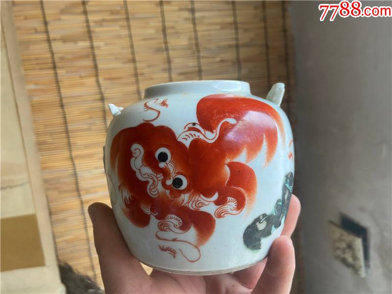 清代同治时期名家手绘双彩太师少保狮子茶壶瓷壶包老摆件古董老货