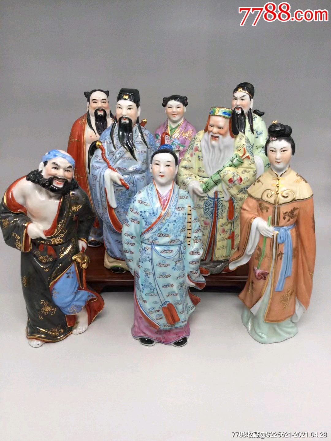 解放初粉彩八仙人物瓷塑摆件