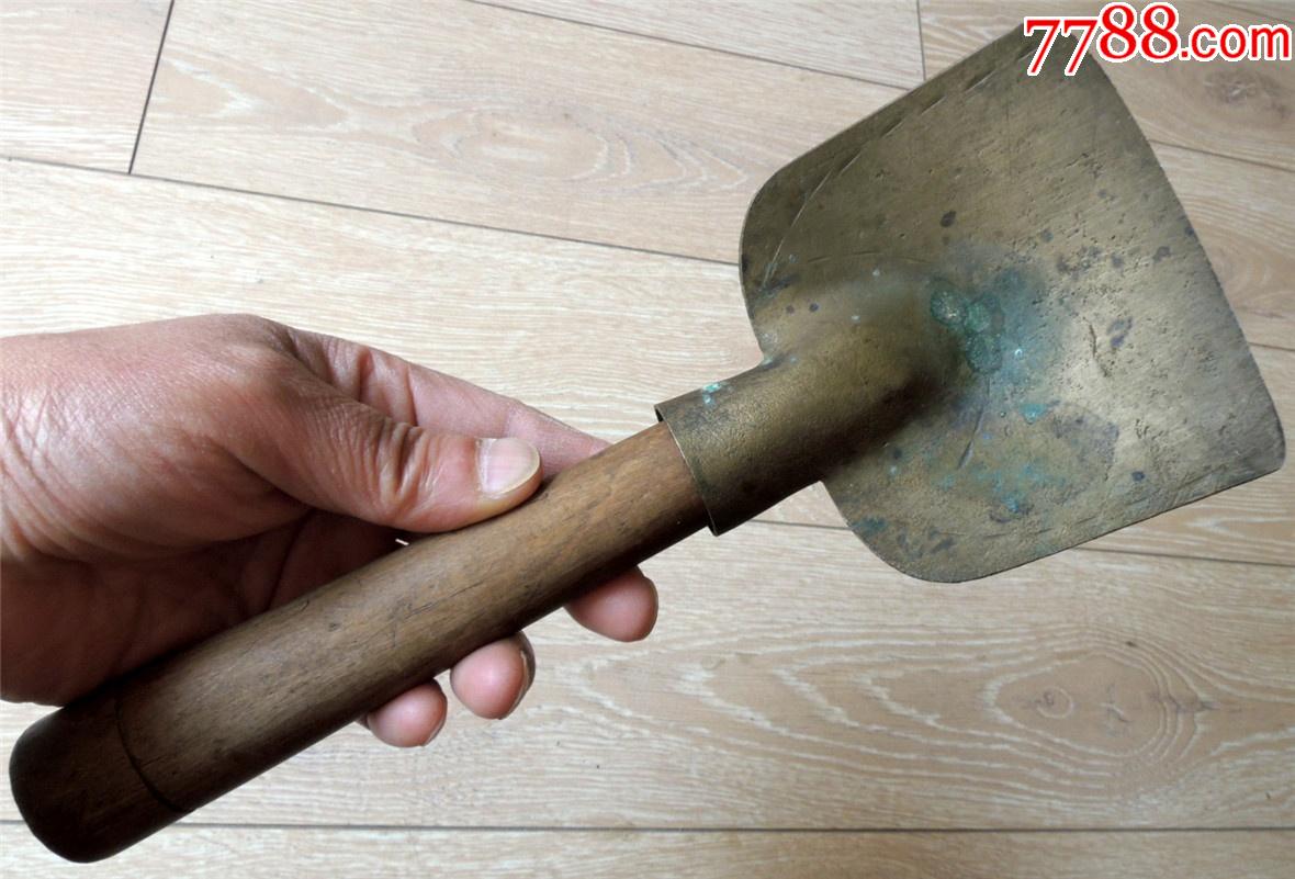 怀旧收藏2104民国自制方头木柄老式铜茶铲烟铲花铲169g254cm