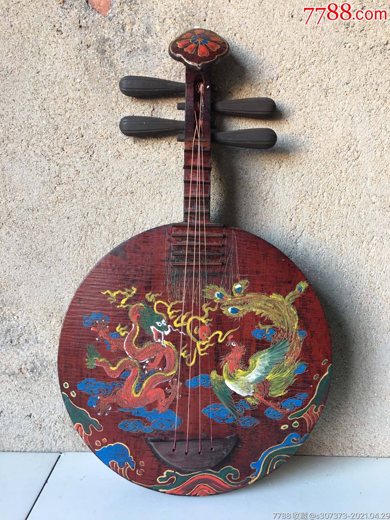 古典乐器～描金彩绘龙凤中阮保存完好,正常弹奏