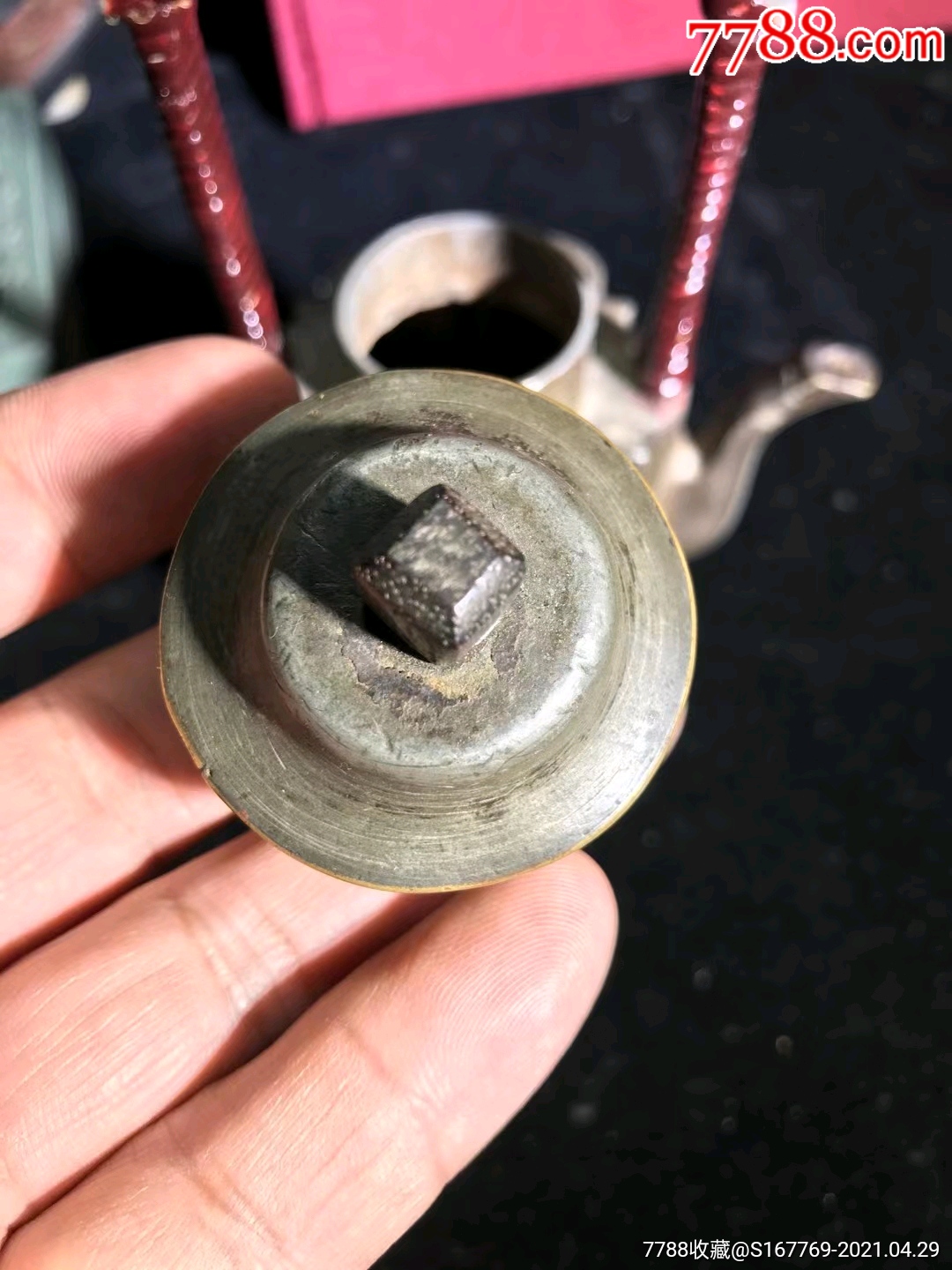 清代锡点铜镶嵌花卉异形缠藤硬提梁壶_锡壶/锡器【广通老家具古玩】