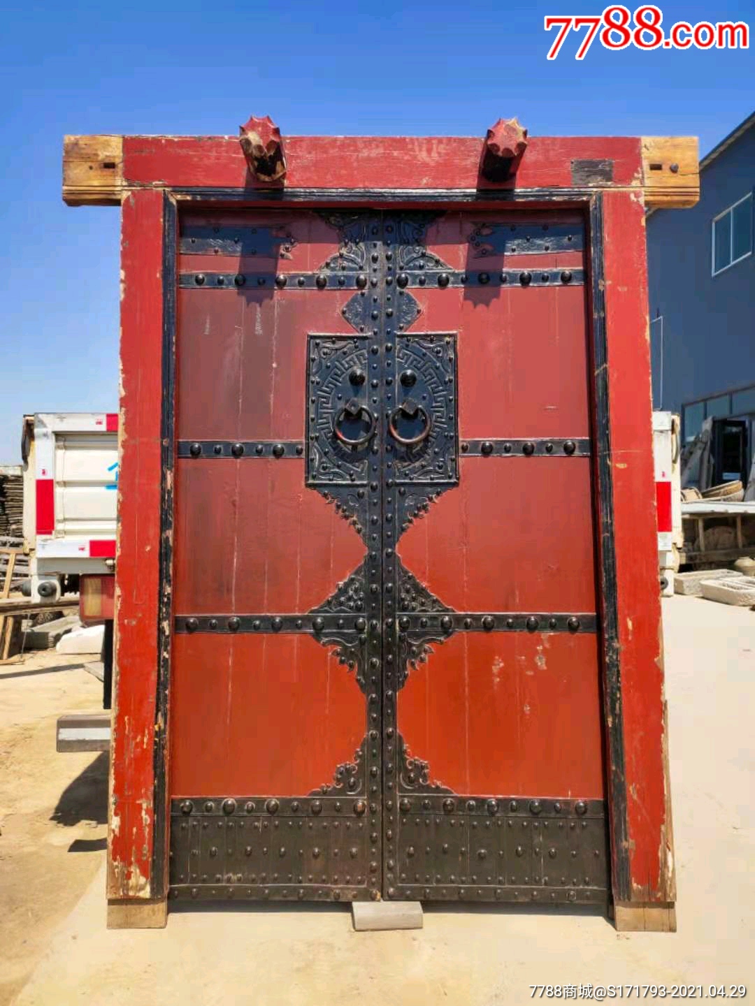 民国,榆木,大户人家用的,精品朱红大漆铁艺大门一套