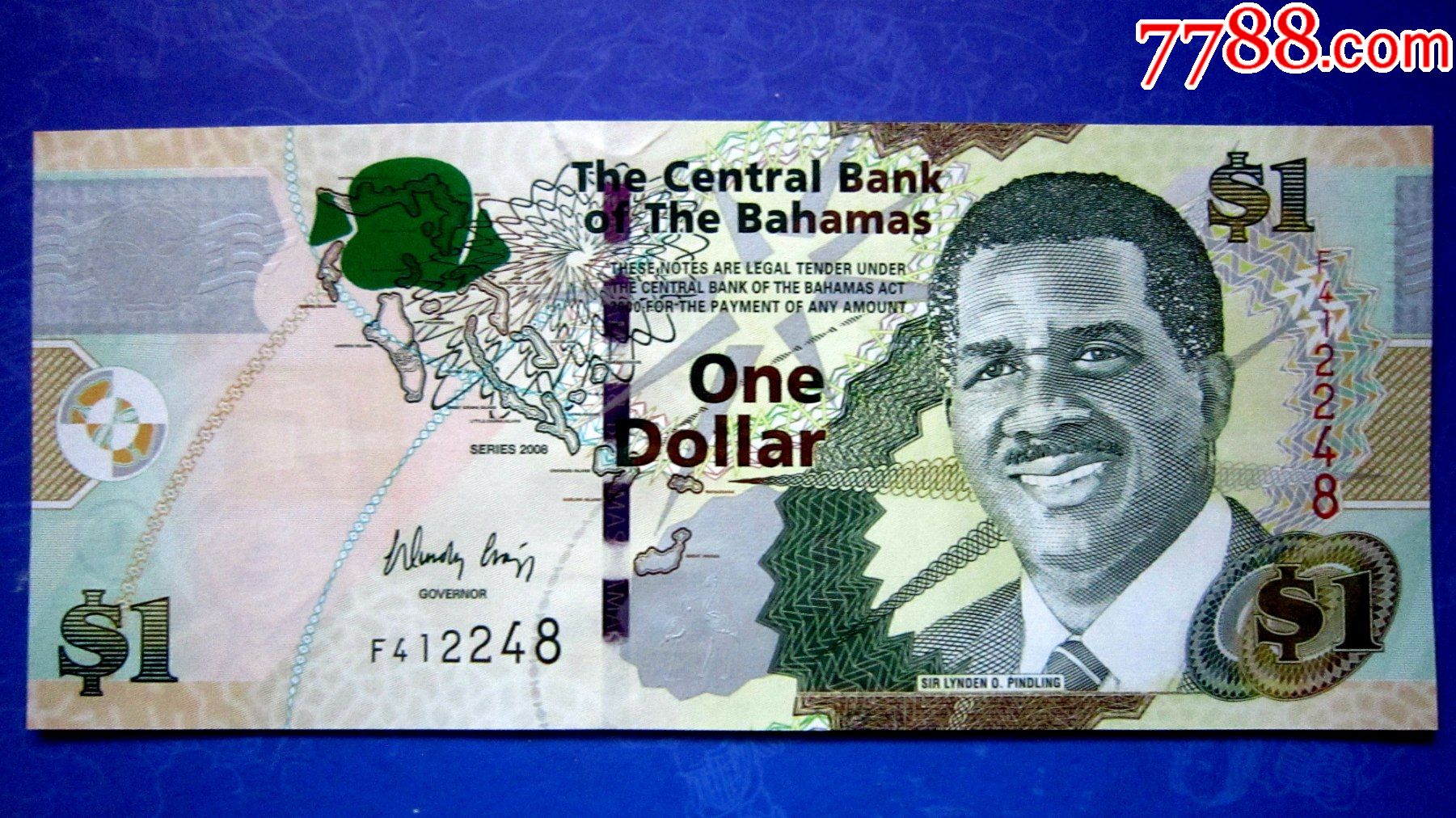 包真精美外钞巴哈马2008年1元荧光水印金属线三重防伪