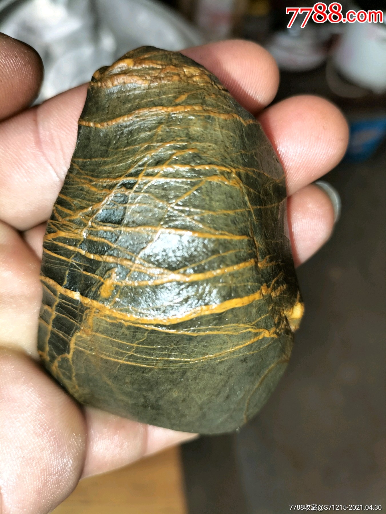 天然石水冲原石手玩石筋纹石铁包金一网情深