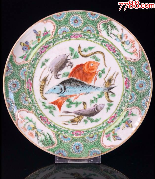 清中广式五彩连年有余一甲传胪纹饰盘