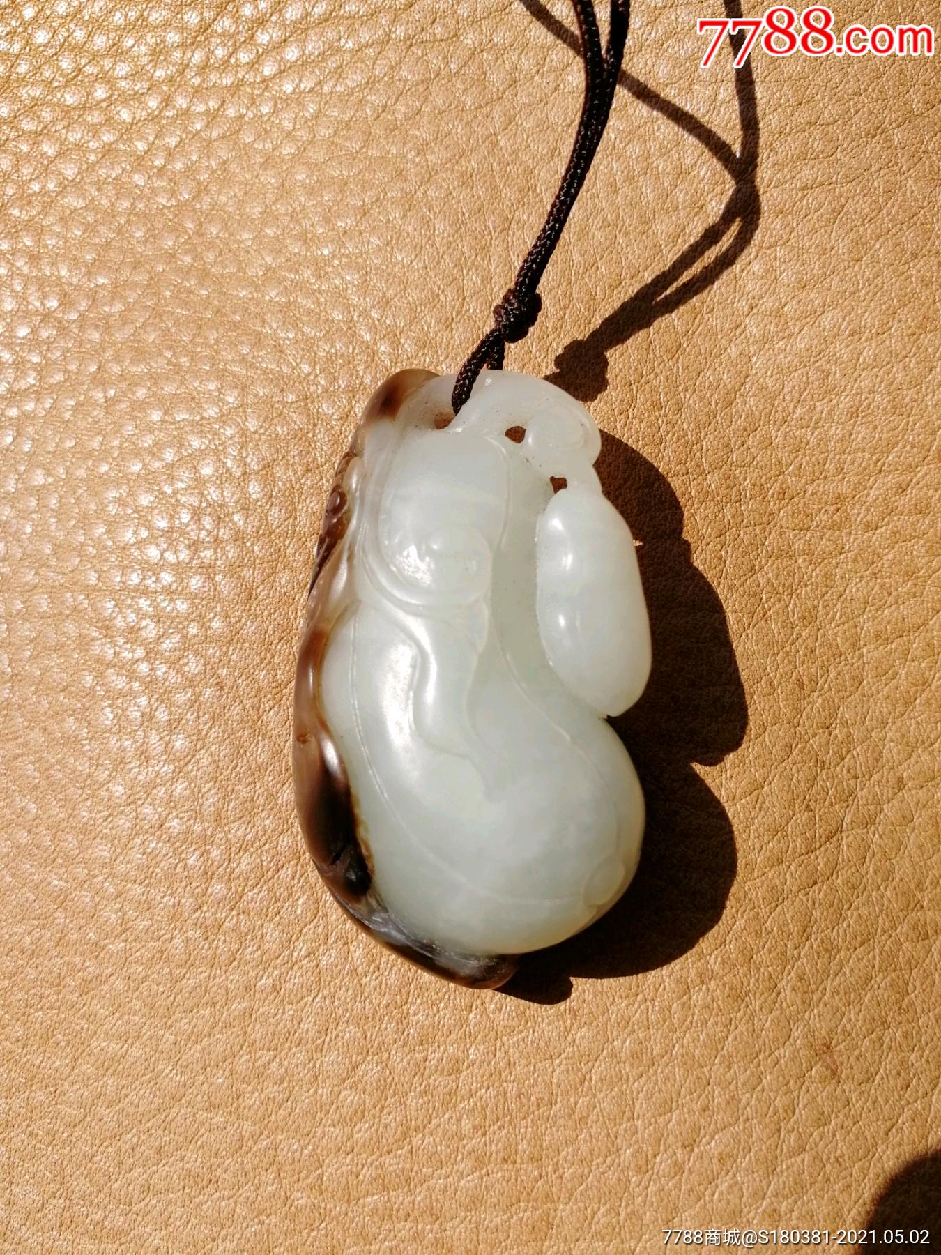 玉器天然和田黑皮原皮原料青白玉雕福瓜挂坠挂件吊坠