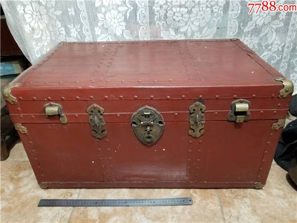 民国珠宝箱--铜铜锁--皮箱子=箱子