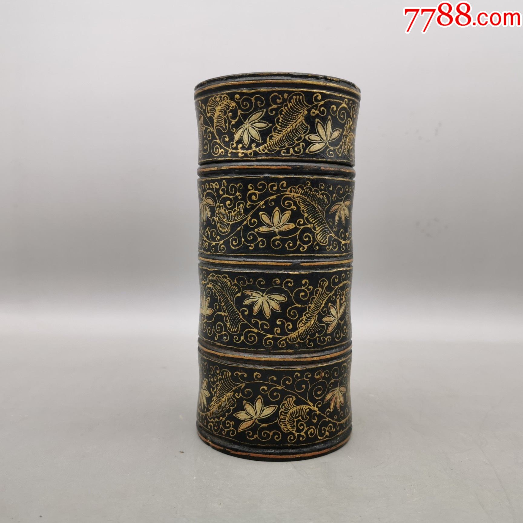 清代大漆描金人物竹节型香筒