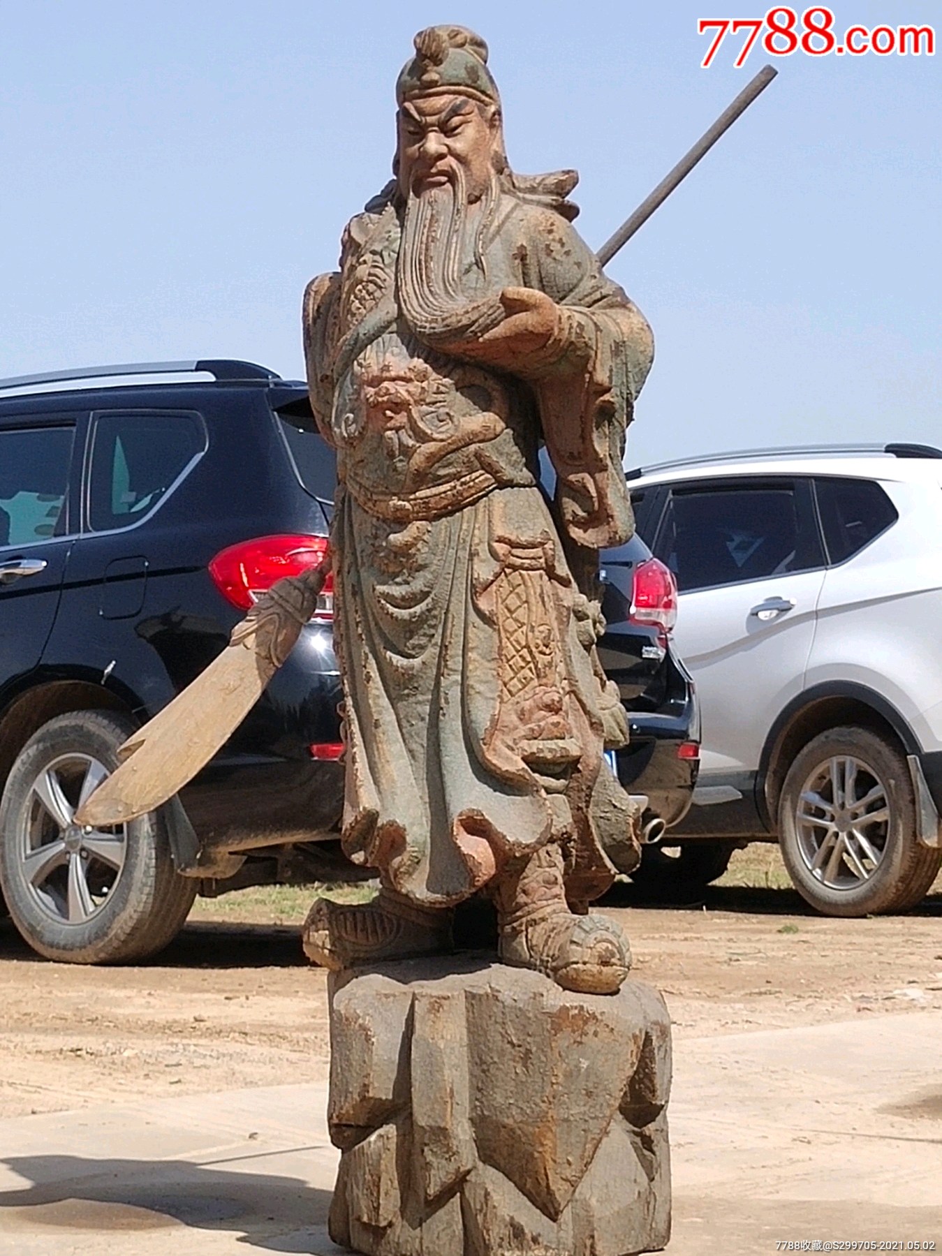 清代楠木五彩关公关二爷一木雕刻尺寸硕大开脸威武霸气家中摆放