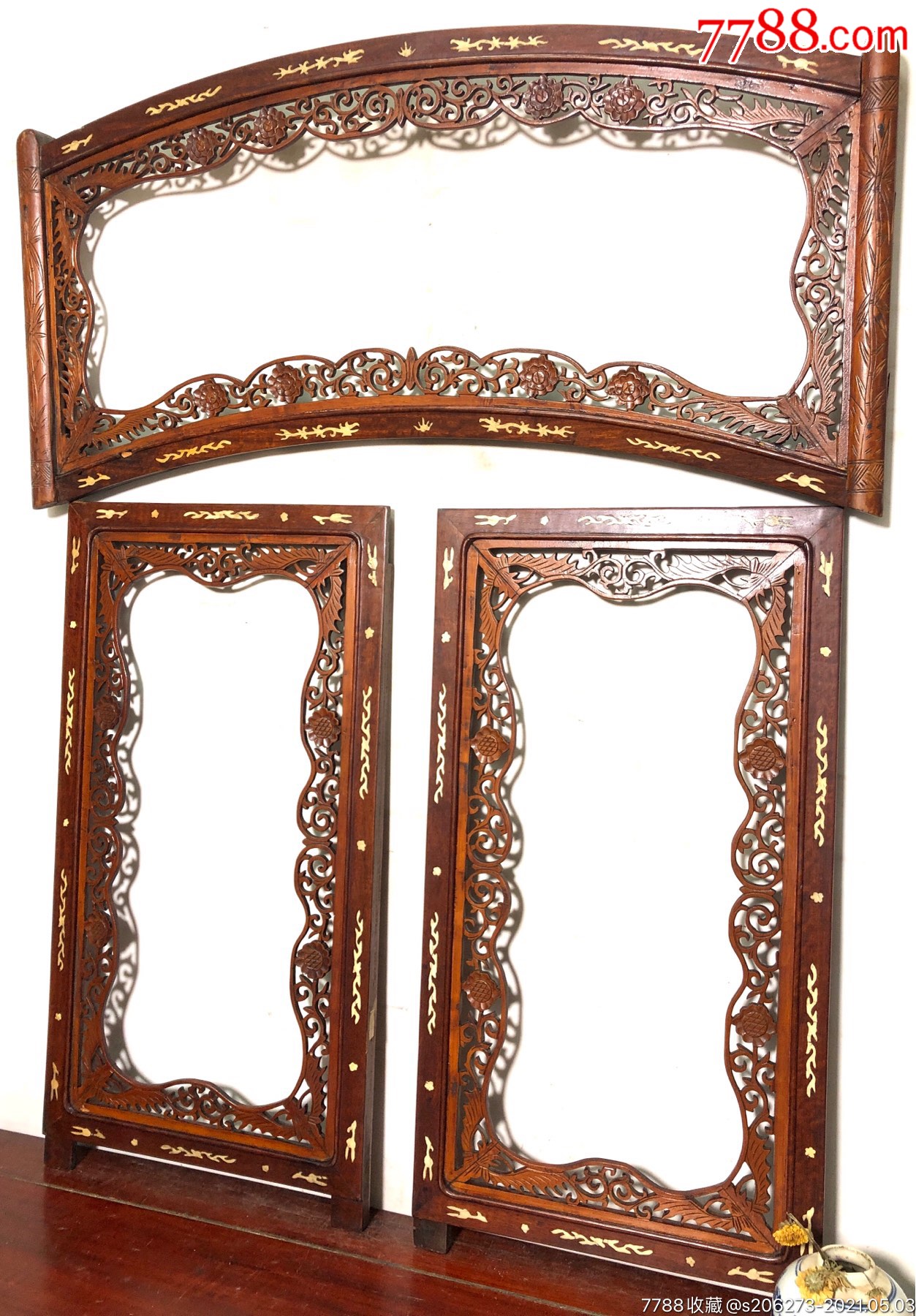【民国】精品老木雕挂屏花窗画框一套