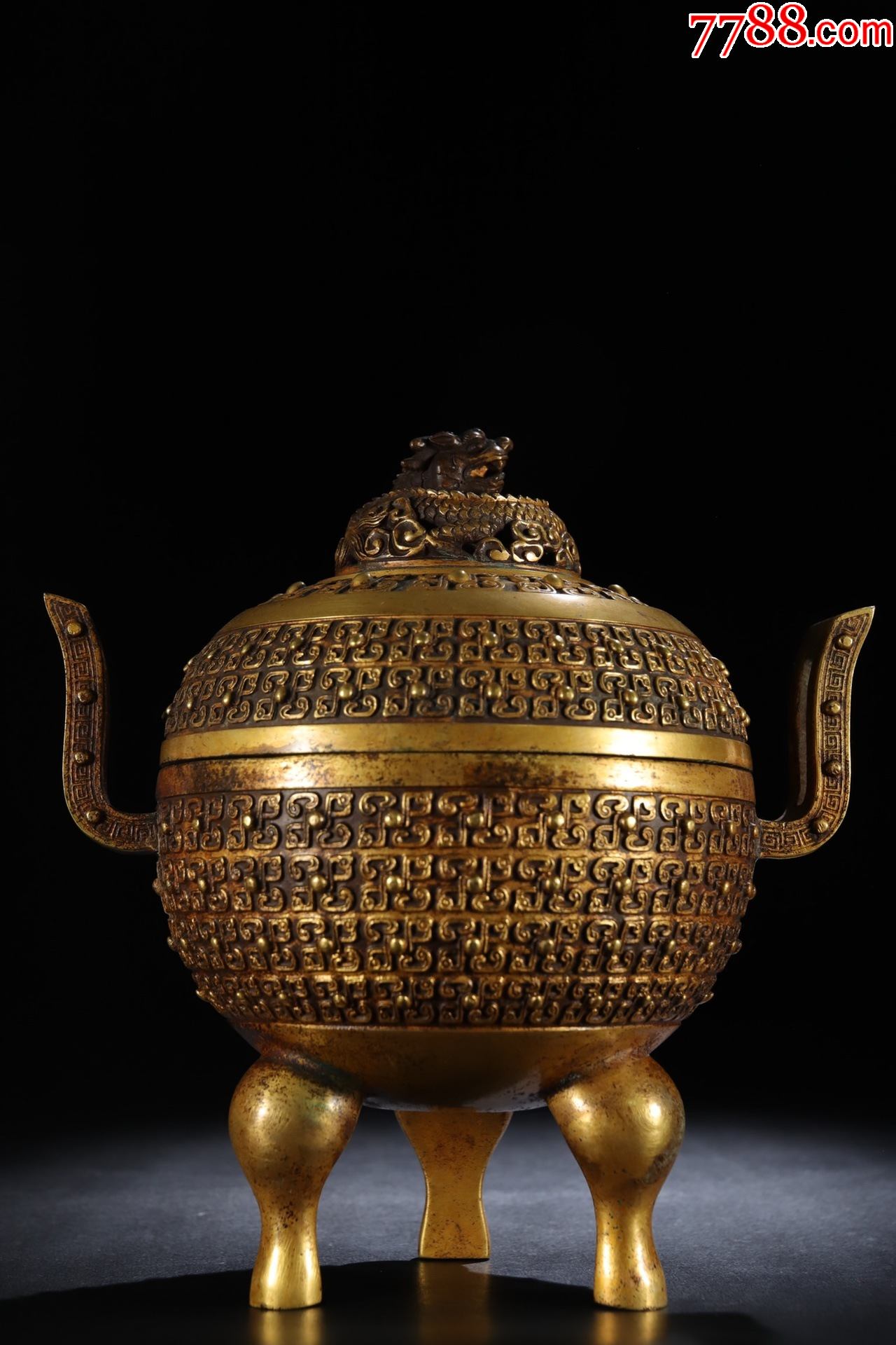 铜鎏金祥龙带盖香炉