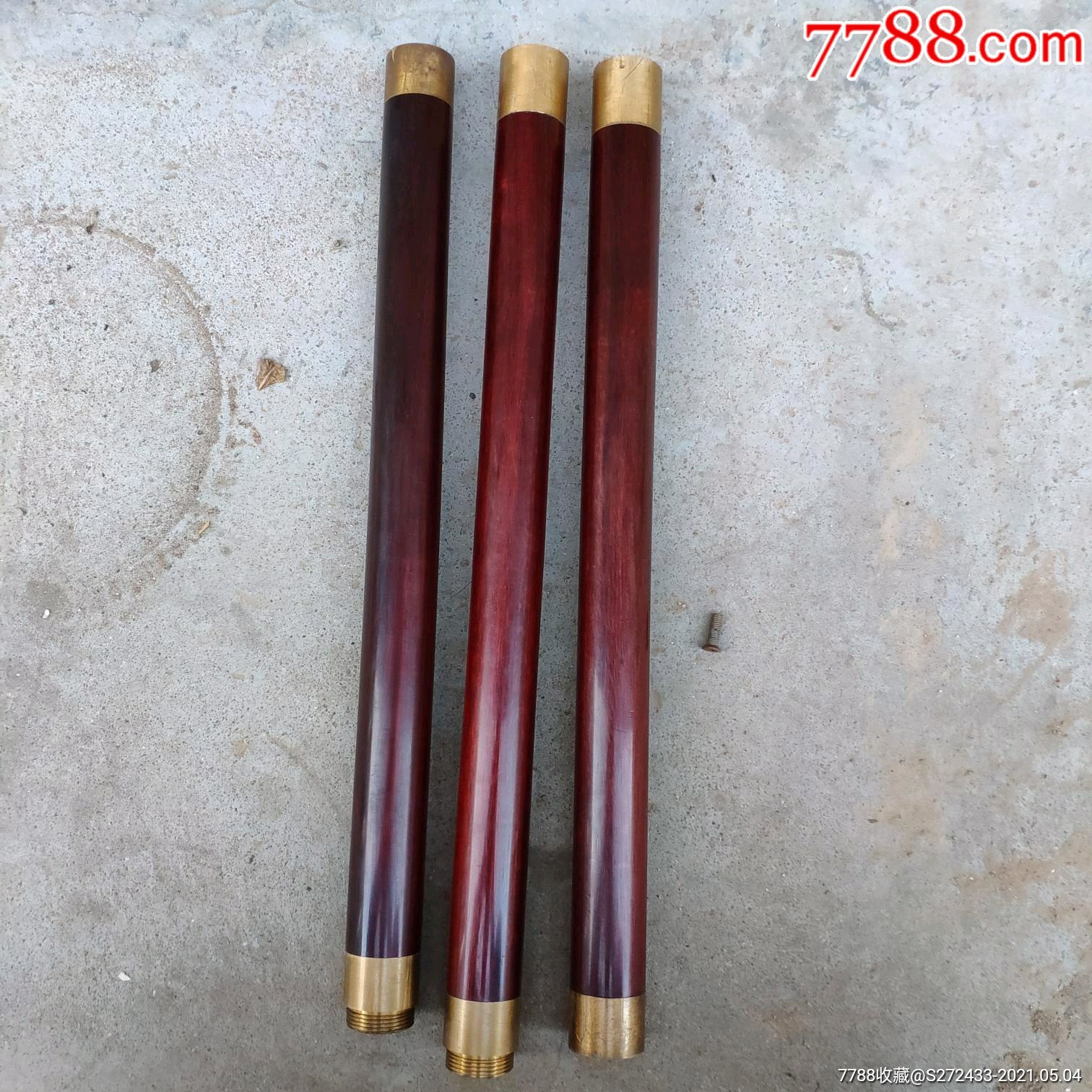 旧藏乡下收来的紫檀木三节棍铜包头包浆浓厚十足皮壳一流完美健身强