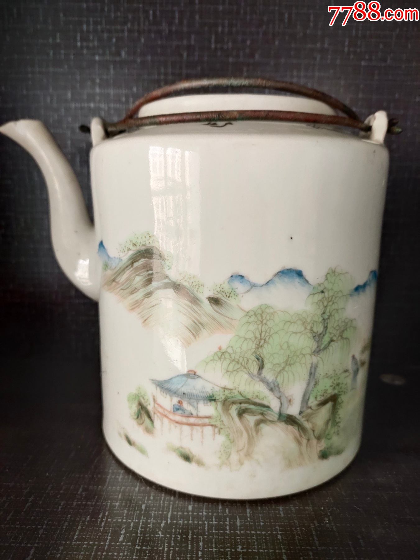 民国名家浅绛彩山水壶.一口价