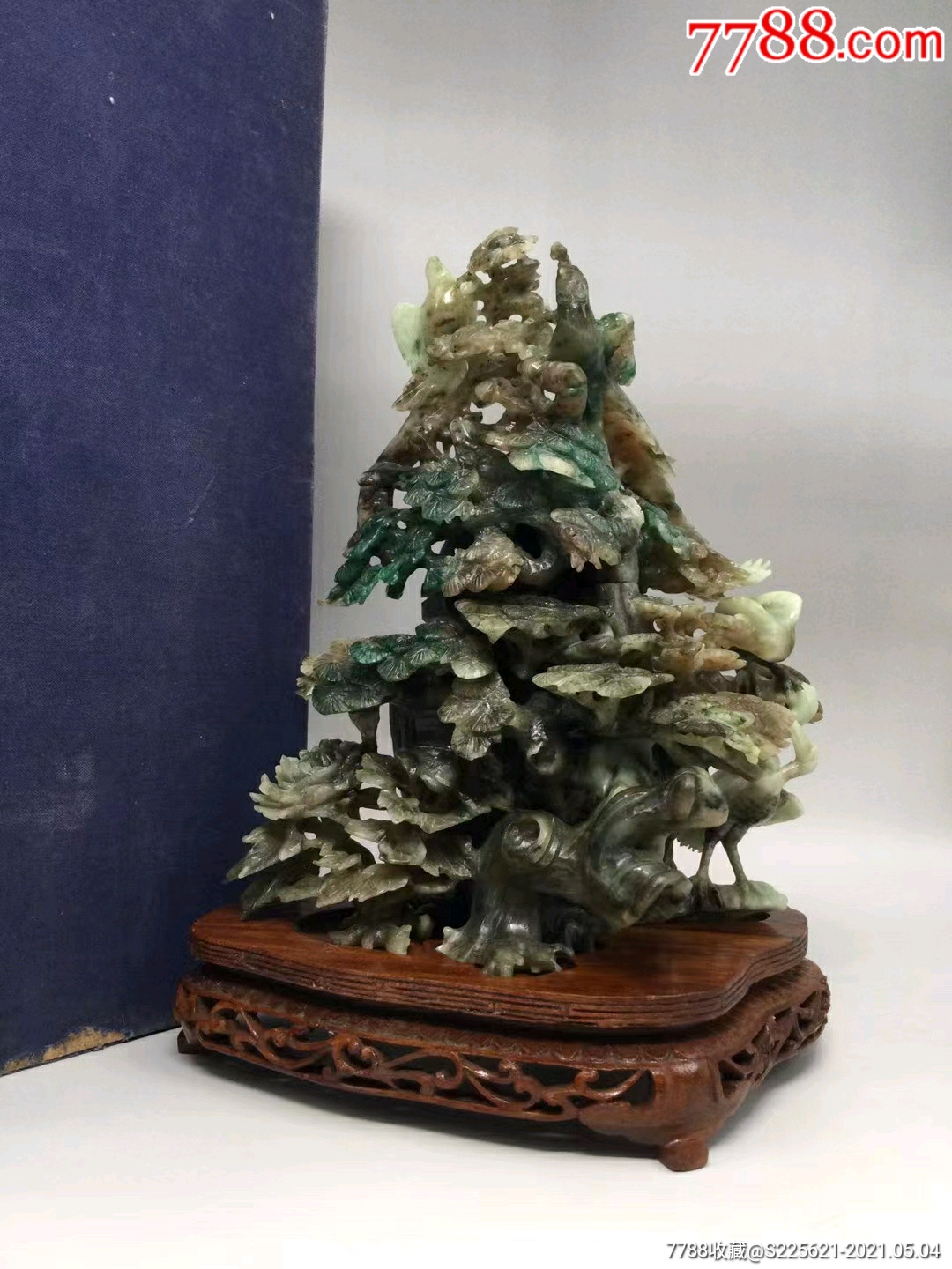 创汇时期独山玉雕刻百鸟朝凤牡丹花开富贵花瓶摆件_价格6800元_第1张