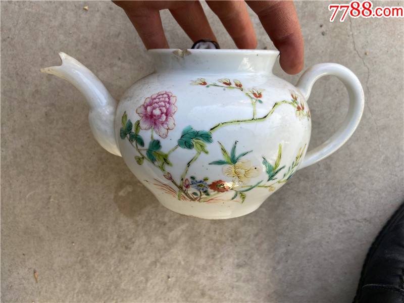 好品相民国官窑洪宪瓷手绘细路花卉茶壶瓷壶包老摆件茶具古董茶道