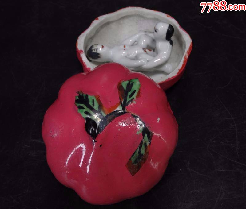 民国嫁妆压箱底粉彩人物塑瓷盖盒-彩绘瓷/彩瓷-7788收藏