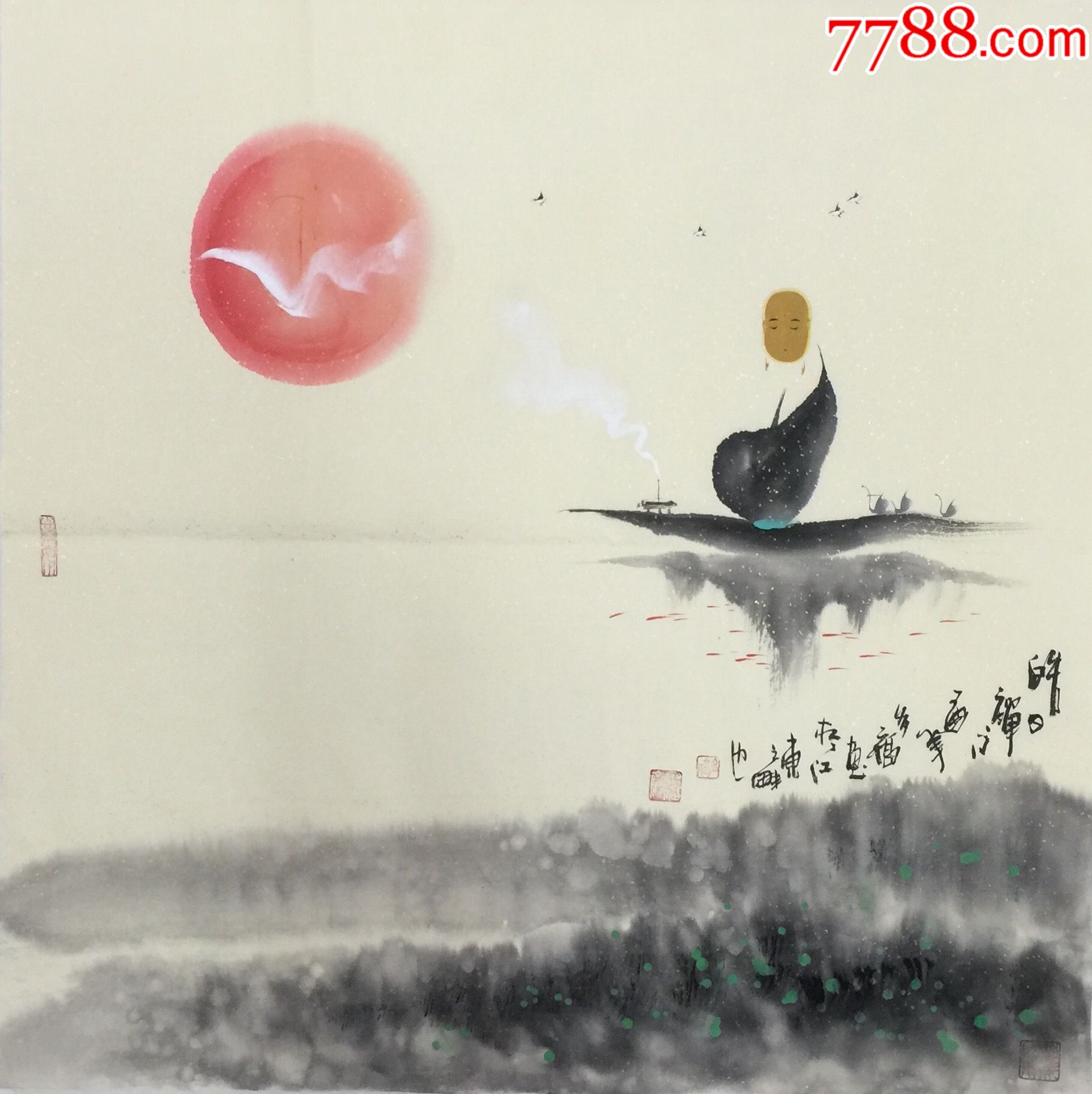 山东省国画家协会会员,手绘四尺斗方禅意作品