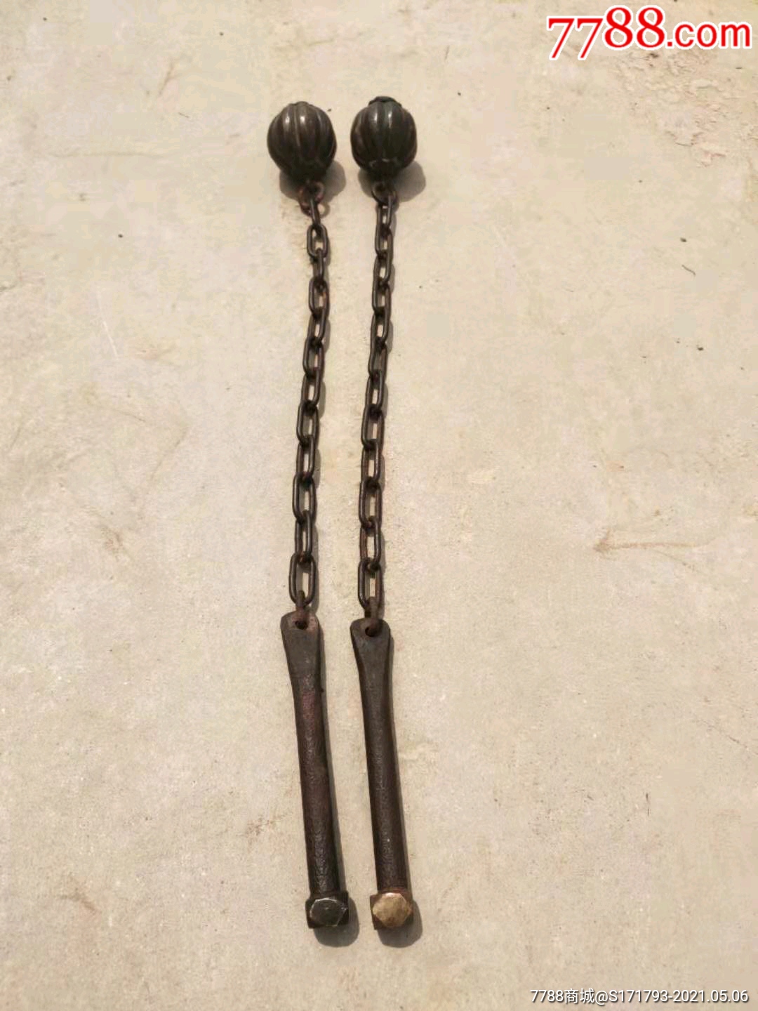 清代,冷兵器之王铜袖锤一对,包浆自然,保存完好