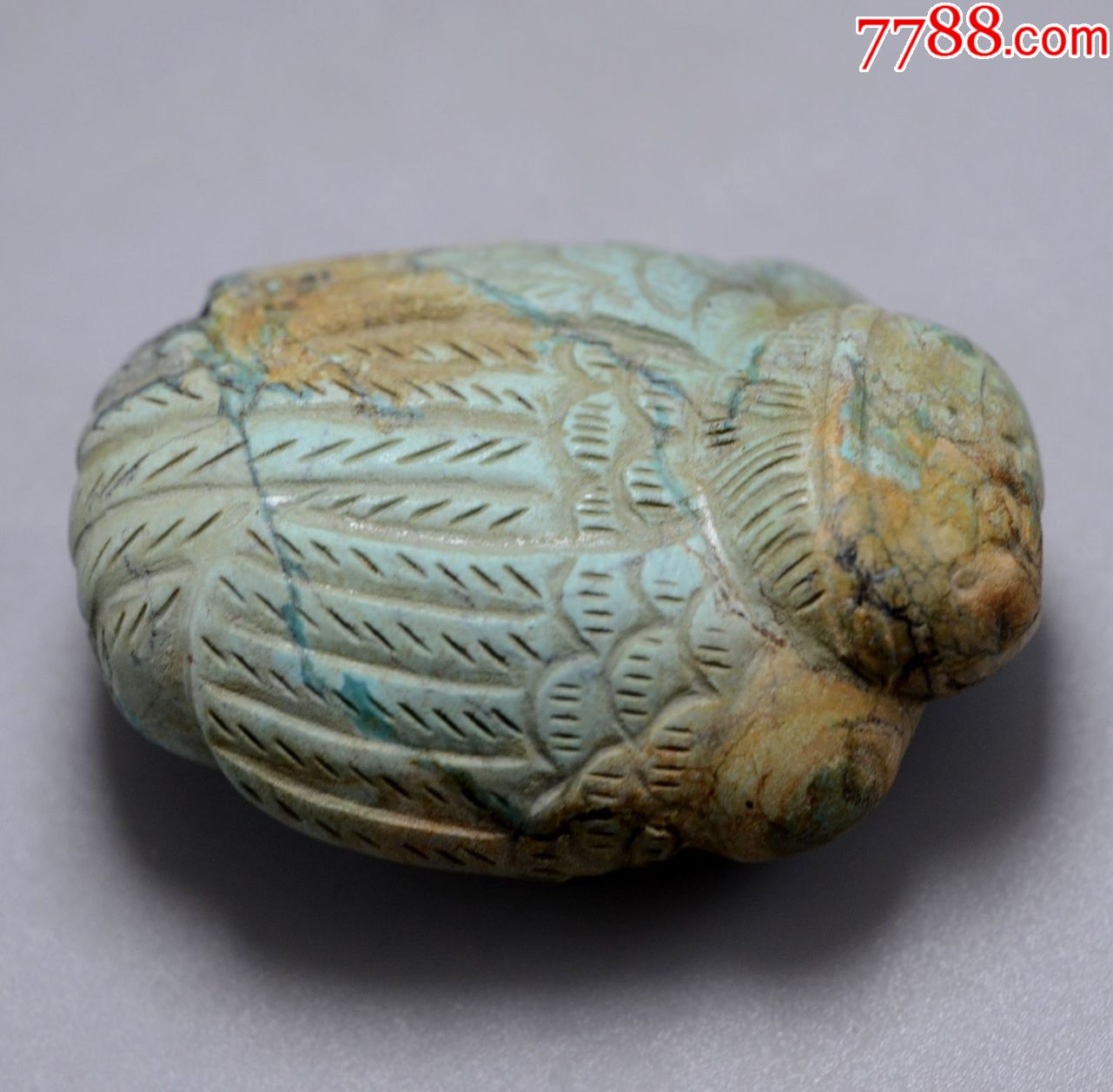 辽代迦楼罗金翅鸟大鹏原矿老绿松石挂坠