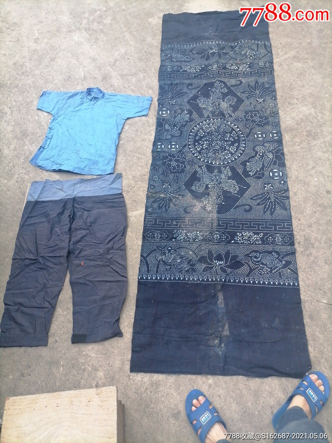 民国土布洋布印花布中间有破民国女式上衣一件清代男式裤子一条手慢无