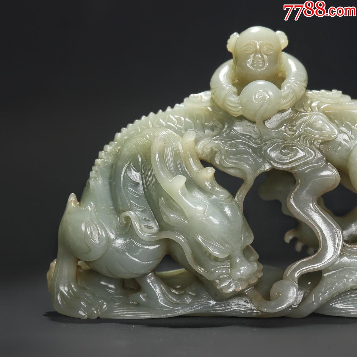 清中期老新疆和田玉籽料籽玉青白玉乘龙快婿摆件明清古玉老玉