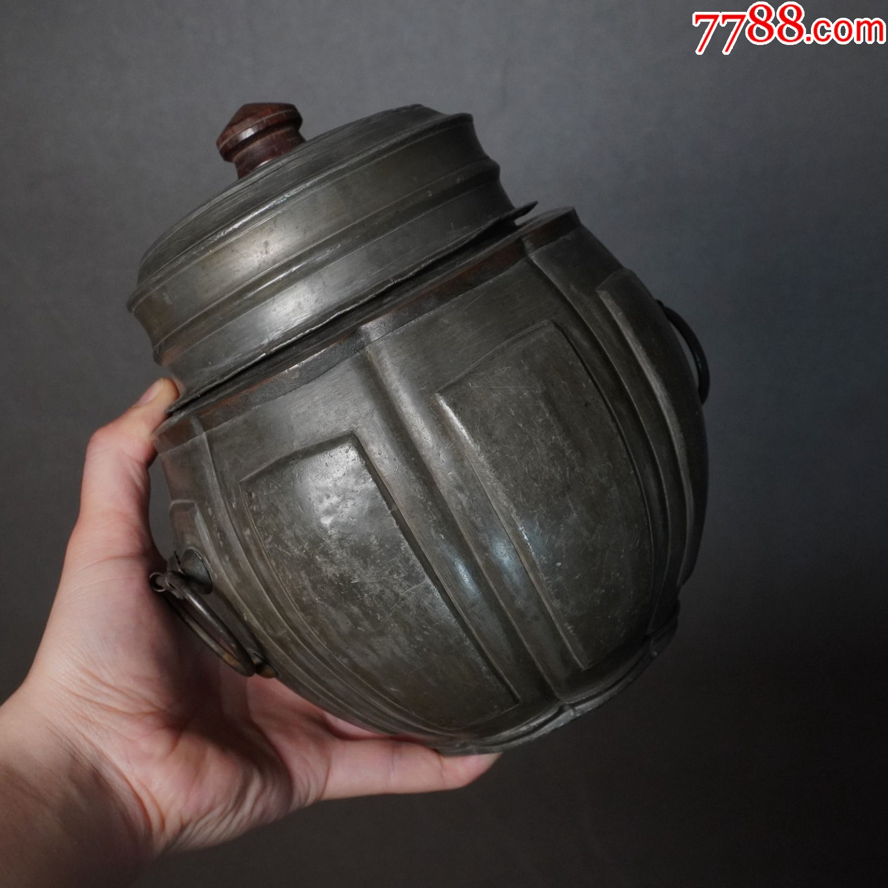 清代锡罐瓜棱形茶叶罐茶器茶具老茶罐茶道古物锡茶仓老物件