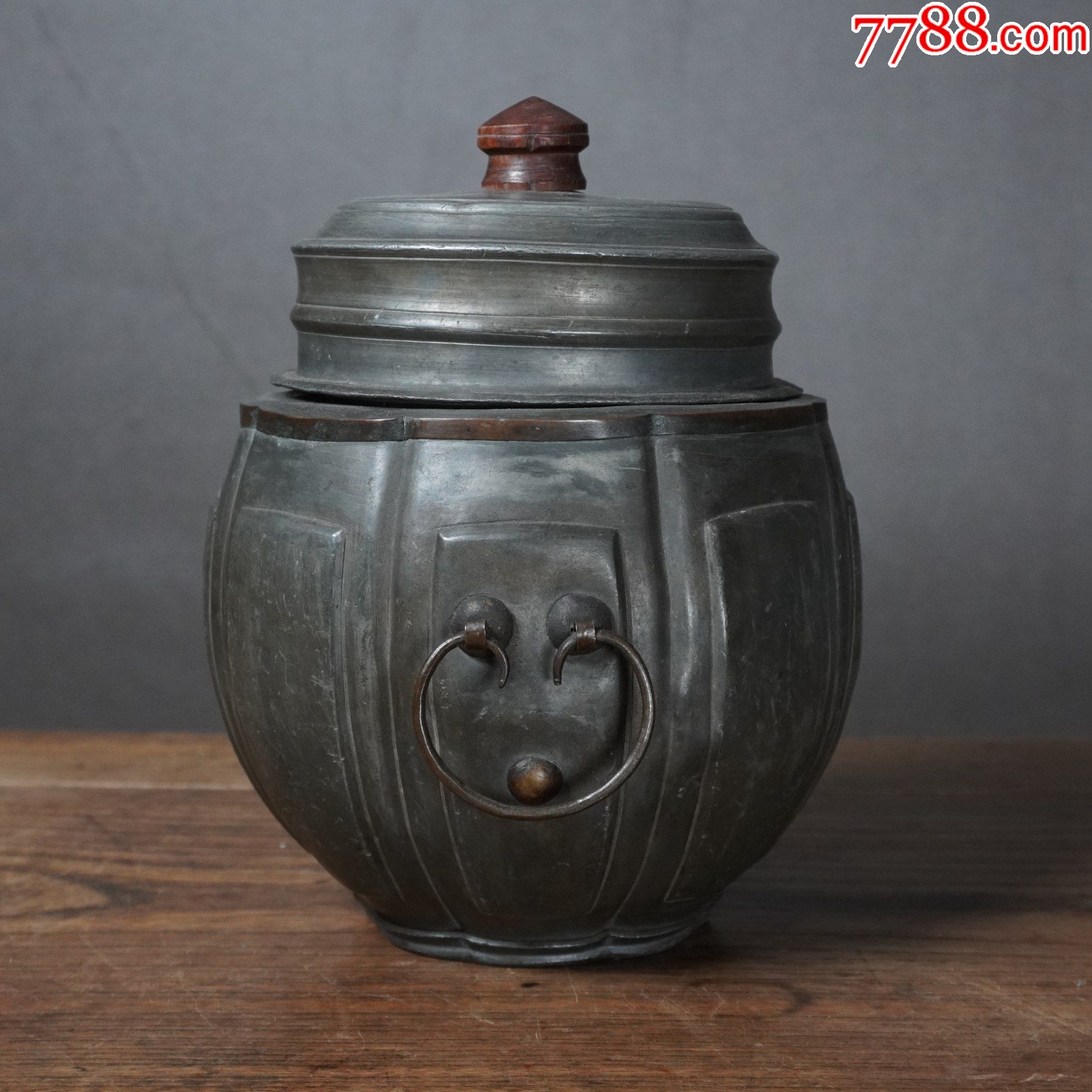 清代锡罐瓜棱形茶叶罐茶器茶具老茶罐茶道古物锡茶仓老物件