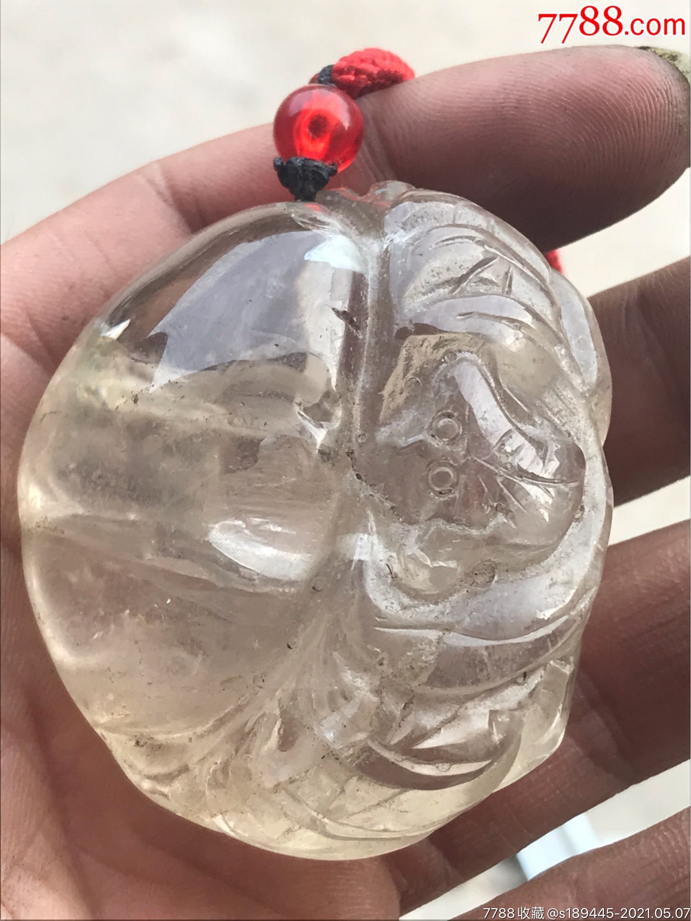 几十年水晶手把件有冰裂纹品相如图保真保老不议价