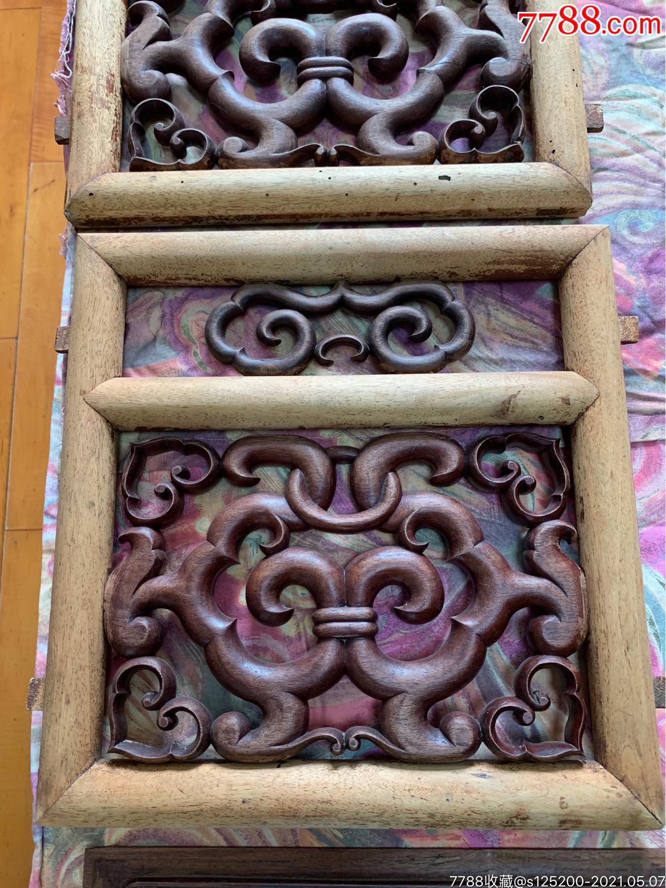 古董古玩收藏杂项清代云纹雕花板黄花梨木雕花板家具木器