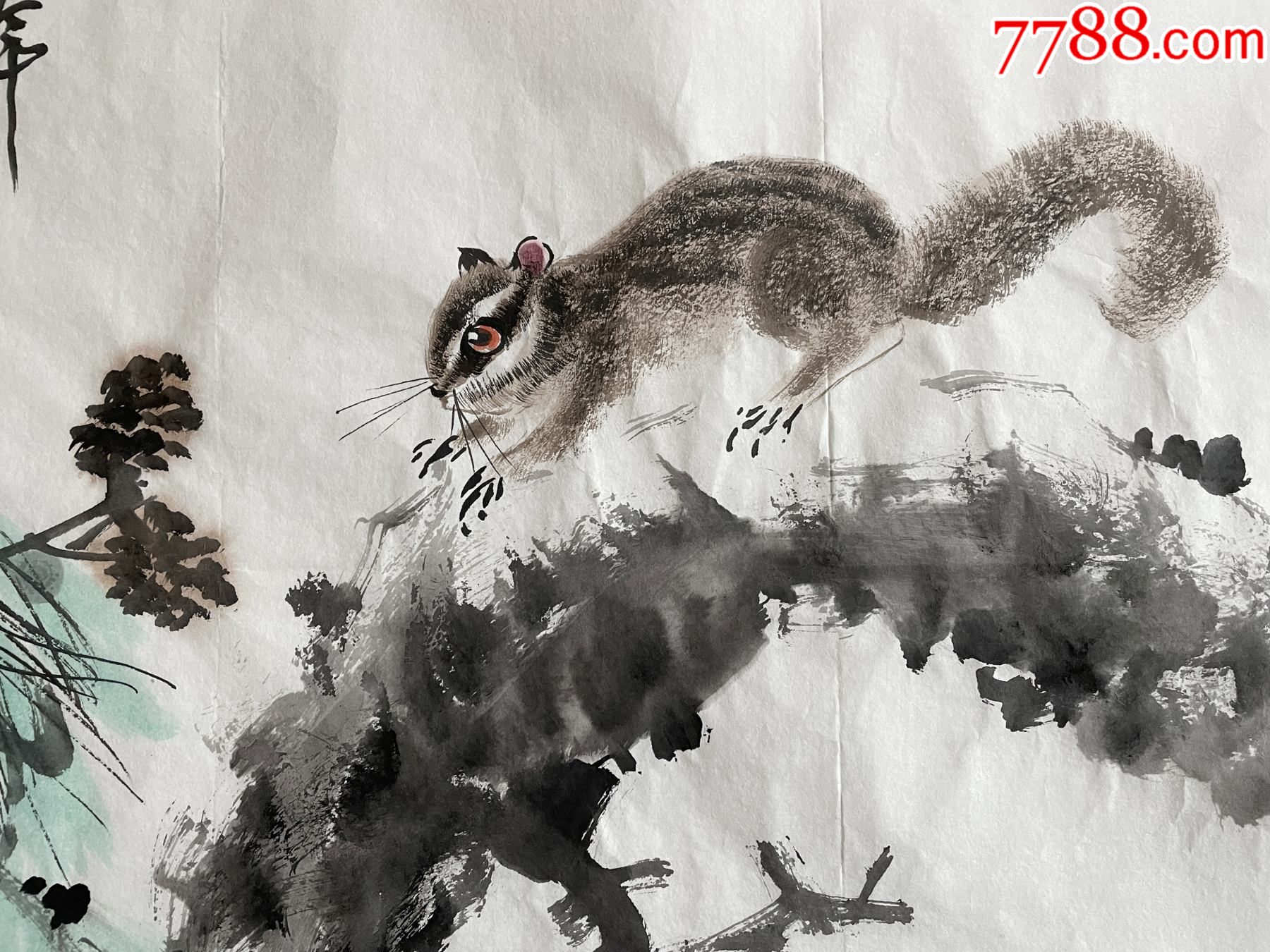 保真】周小雨,辽宁省美协会员三尺斗方水墨国画花鸟画1《松鼠送福》