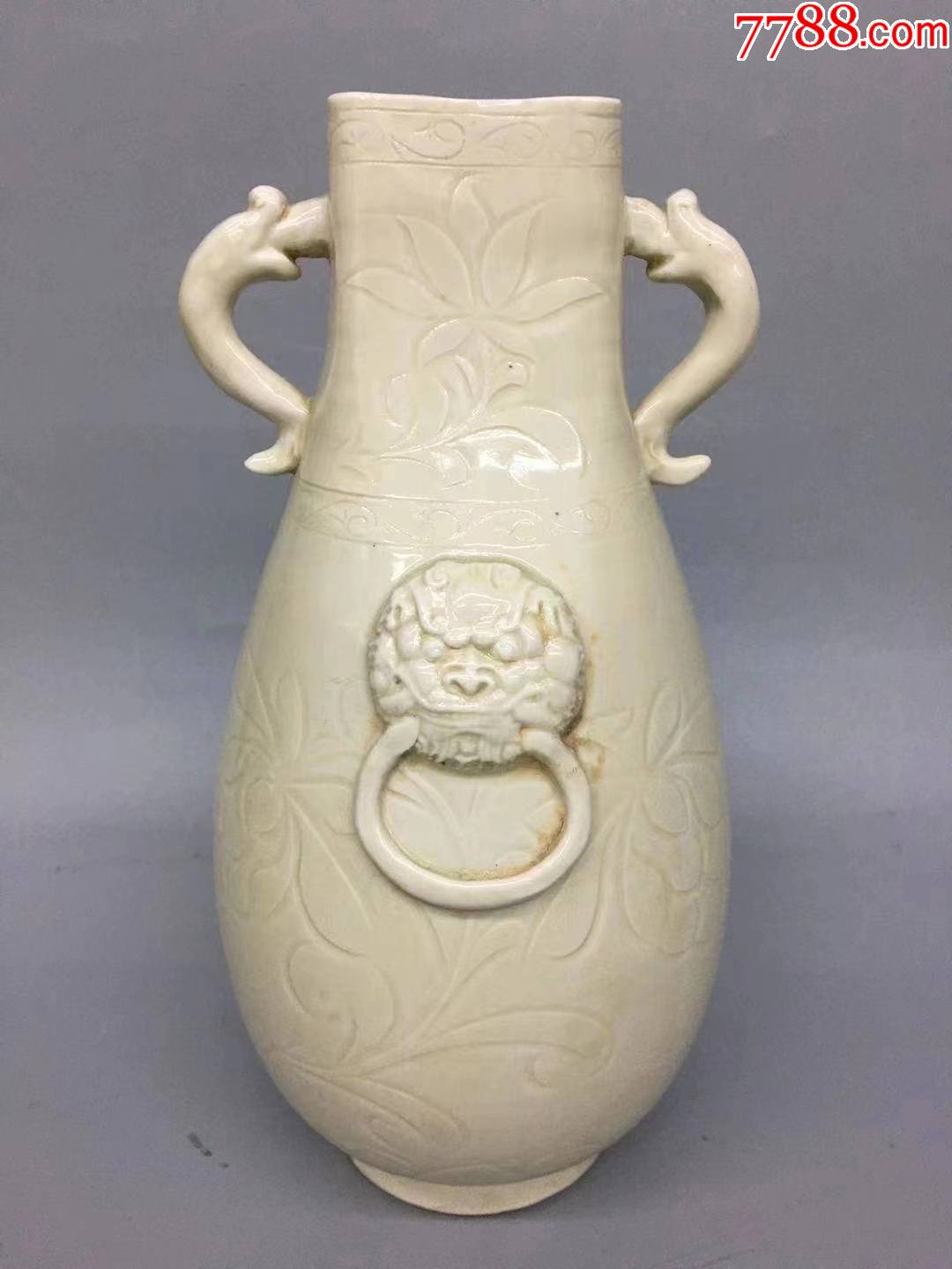 定窑白瓷划花虎首龙耳方瓶_单色白瓷_收藏价格_鉴定交易_7788瓷器网