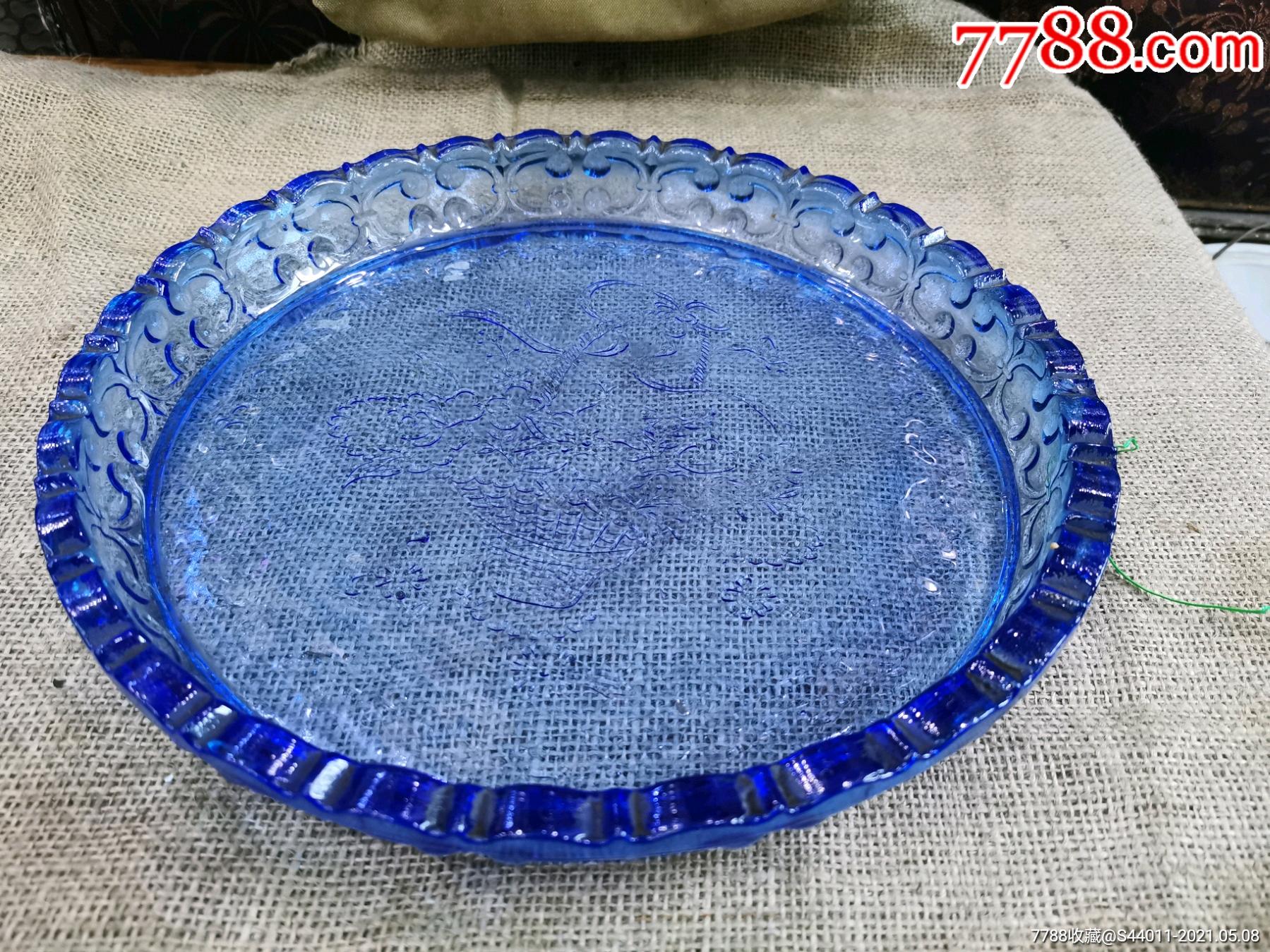 民国孔雀蓝琉璃盘,果盘,茶盘,老物件