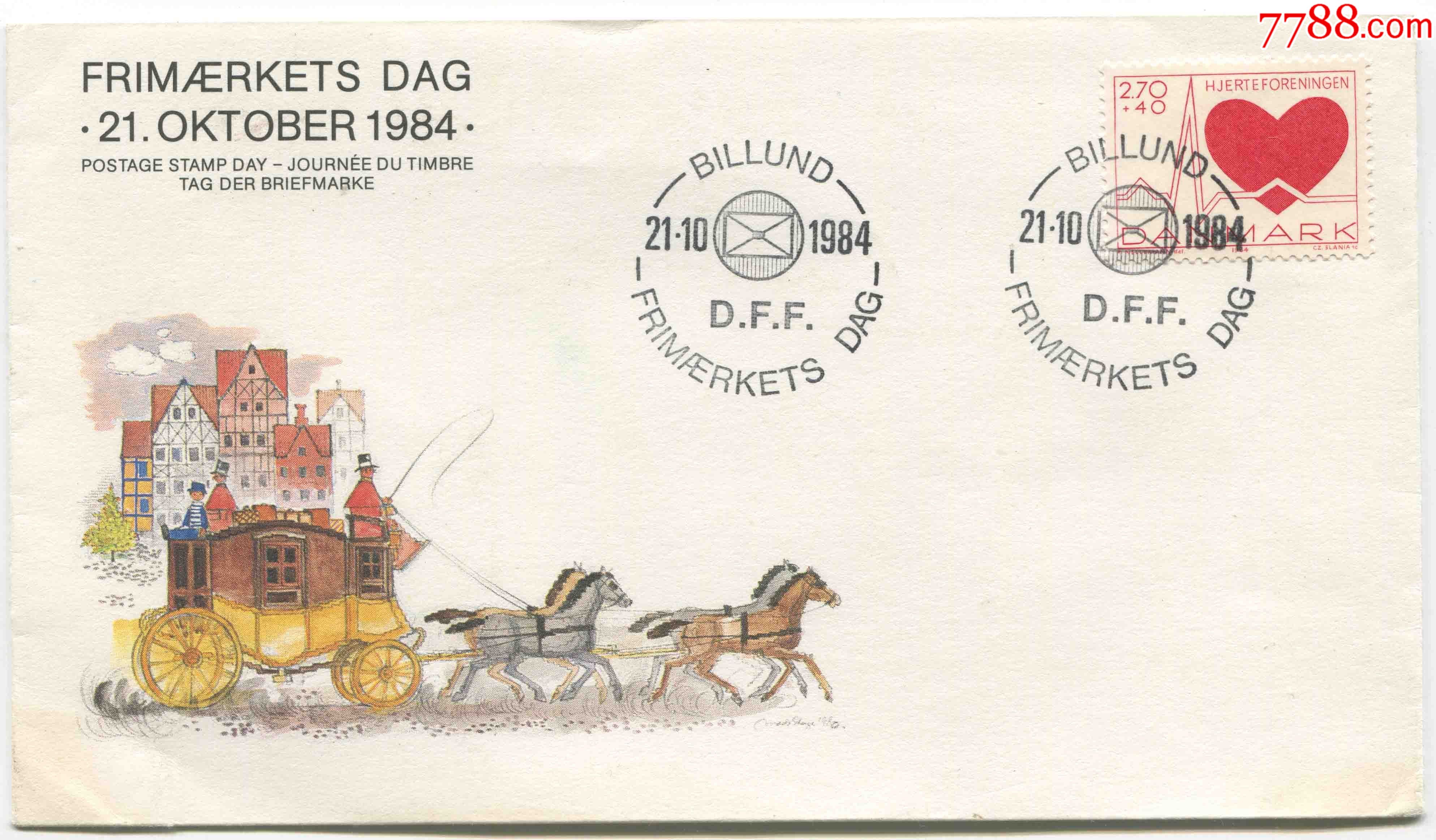 丹麦邮票1984年心脏病学会1全首日封邮政马车dfdc-i-01