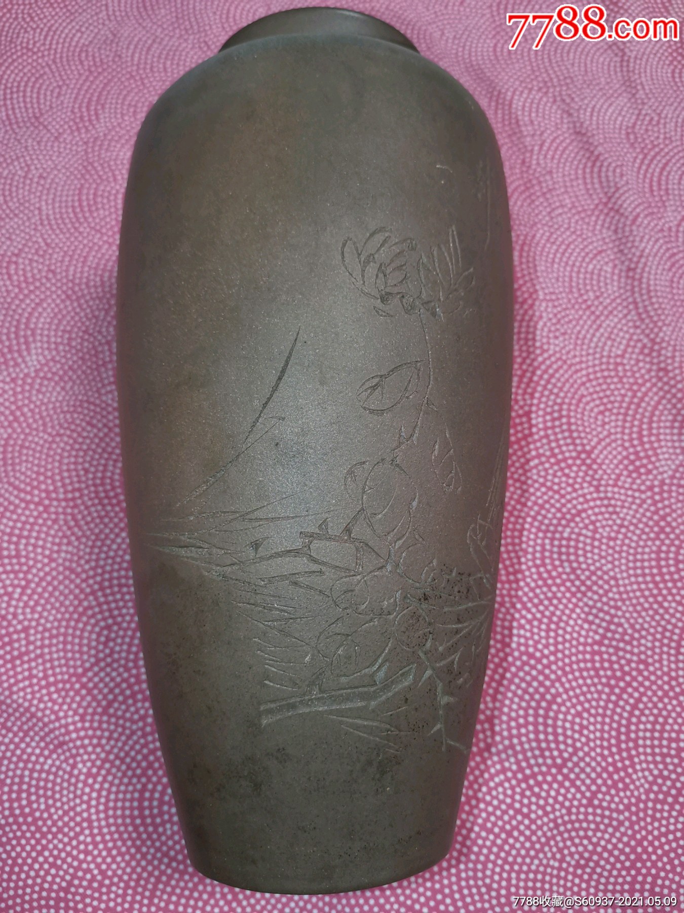 民国吴汉文精品紫砂瓶,金鼎商标趾陶氏绘并刻,高22cm