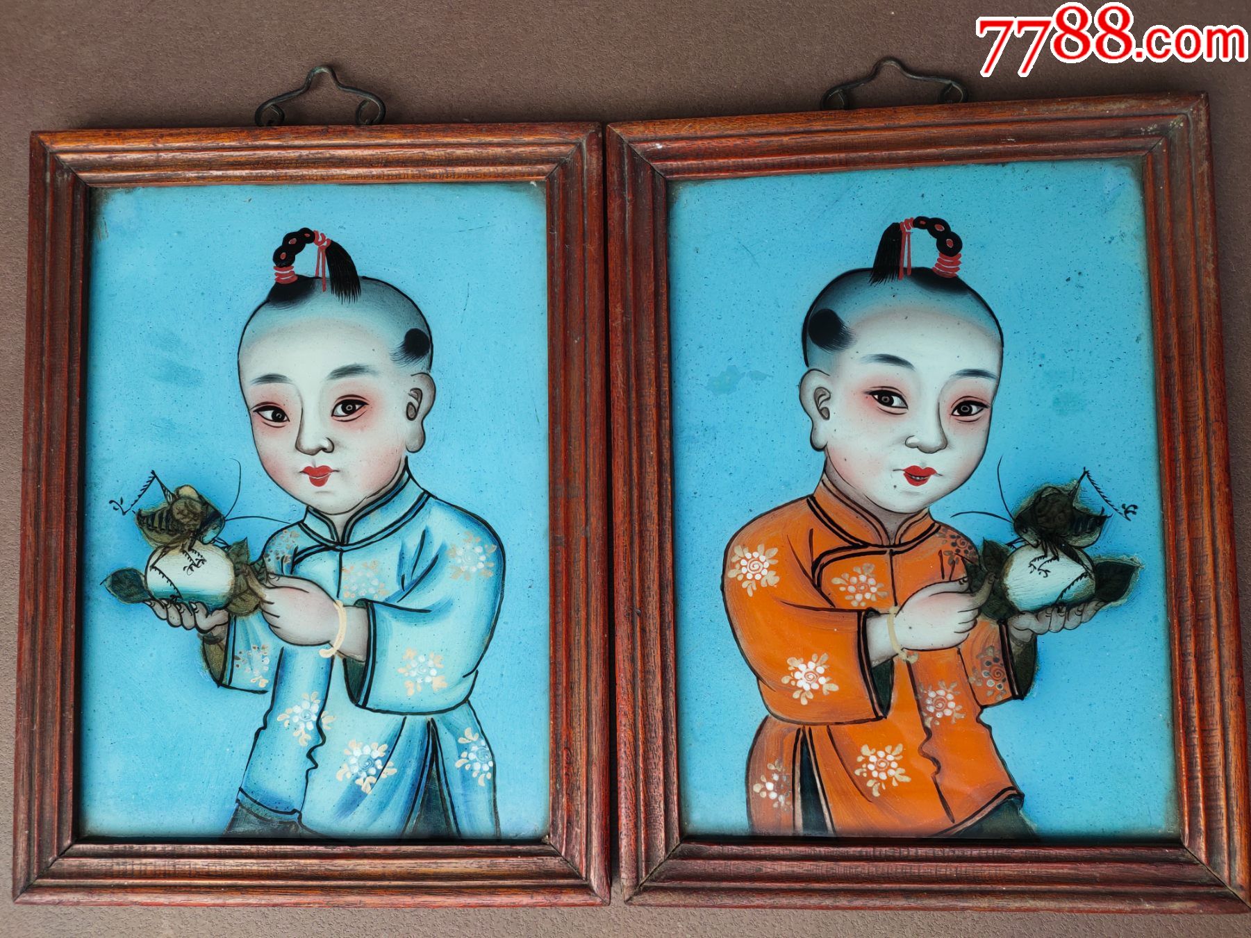 清代玻璃人物画镜两个