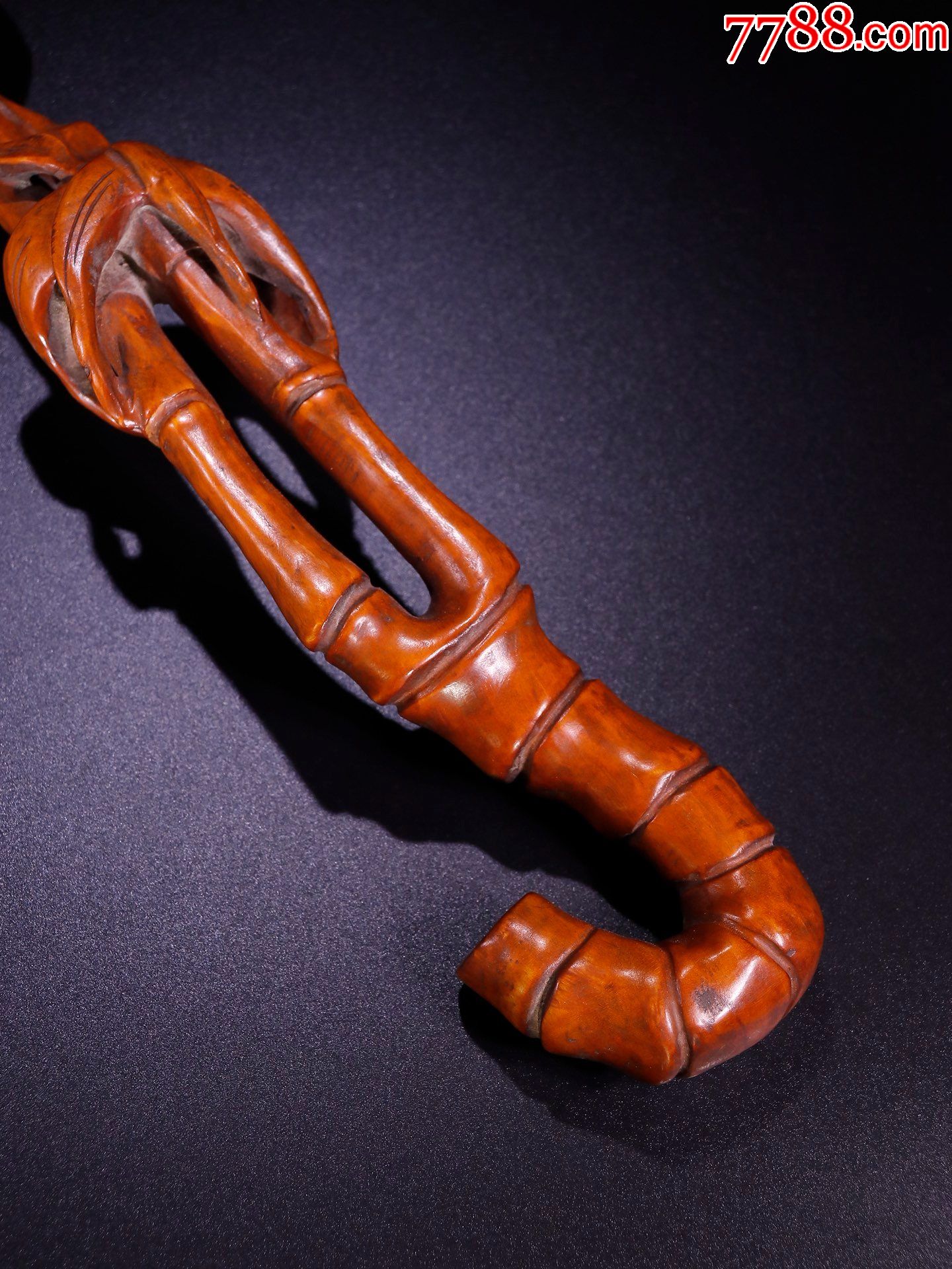 老竹雕竹节纹如意摆件