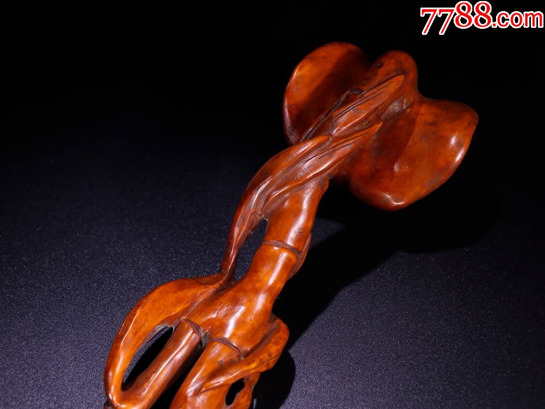 老竹雕竹节纹如意摆件