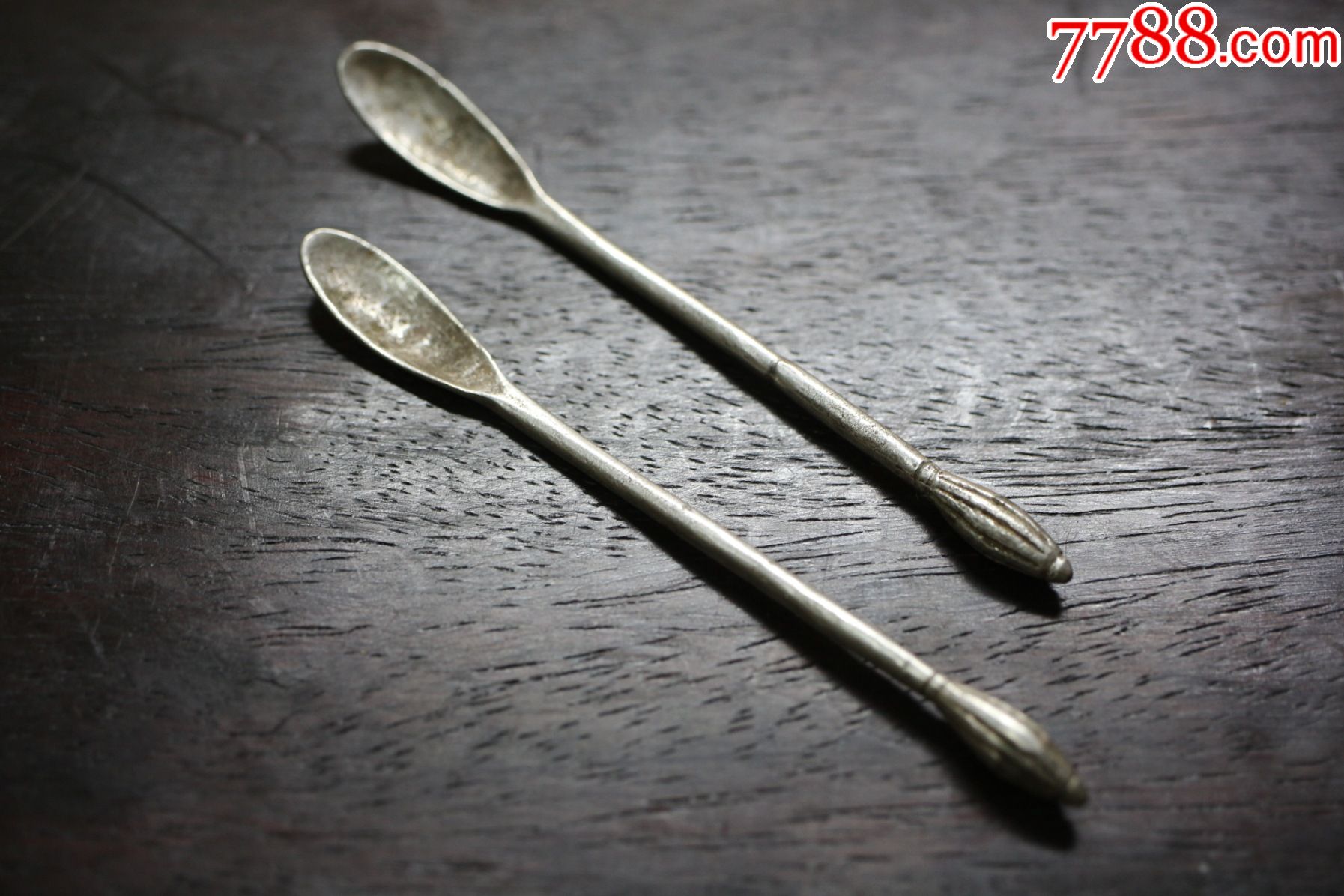 清朝民国带款纯银烟膏勺小银勺子二只文房雅玩老物件
