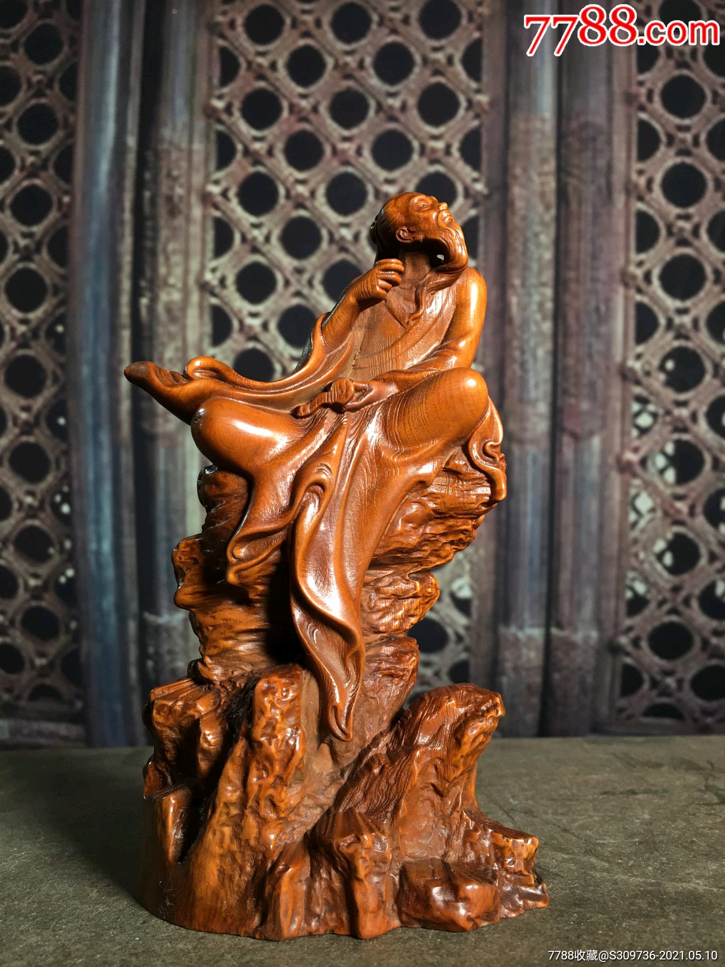 黄杨木李白醉酒摆件-木雕摆件-7788收藏