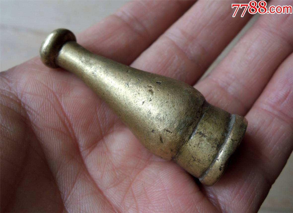 烟具收藏2105-民国边疆手工制葫芦型中号厚料铜烟嘴42g-磨砺圆润