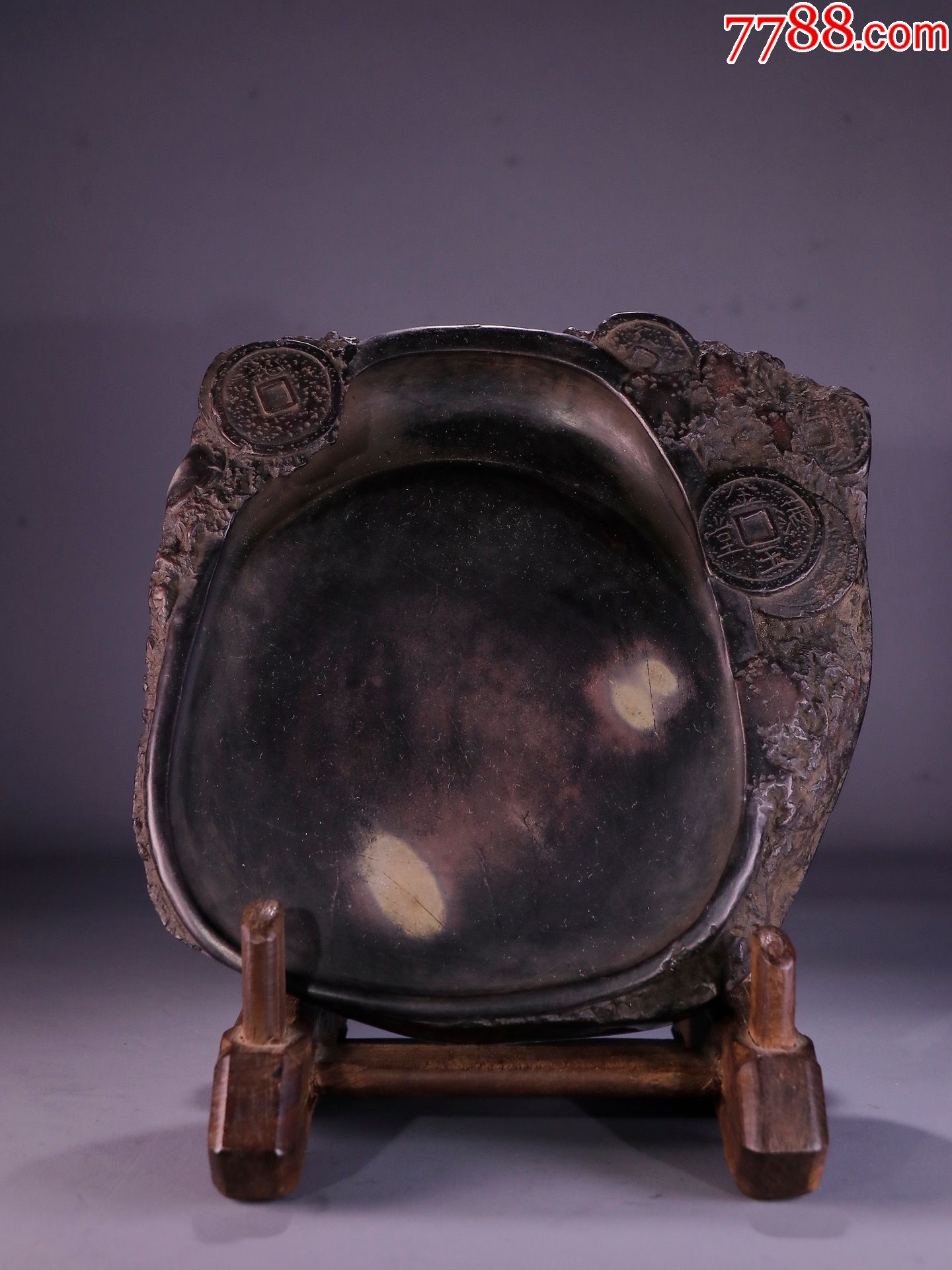 老坑端砚钱币纹文房砚台