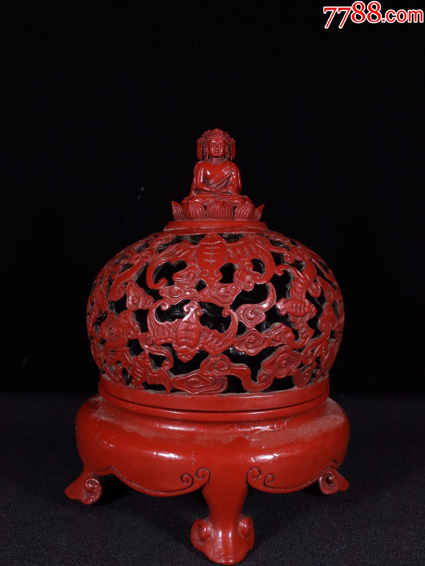 剔红漆洪福齐天香薰摆件