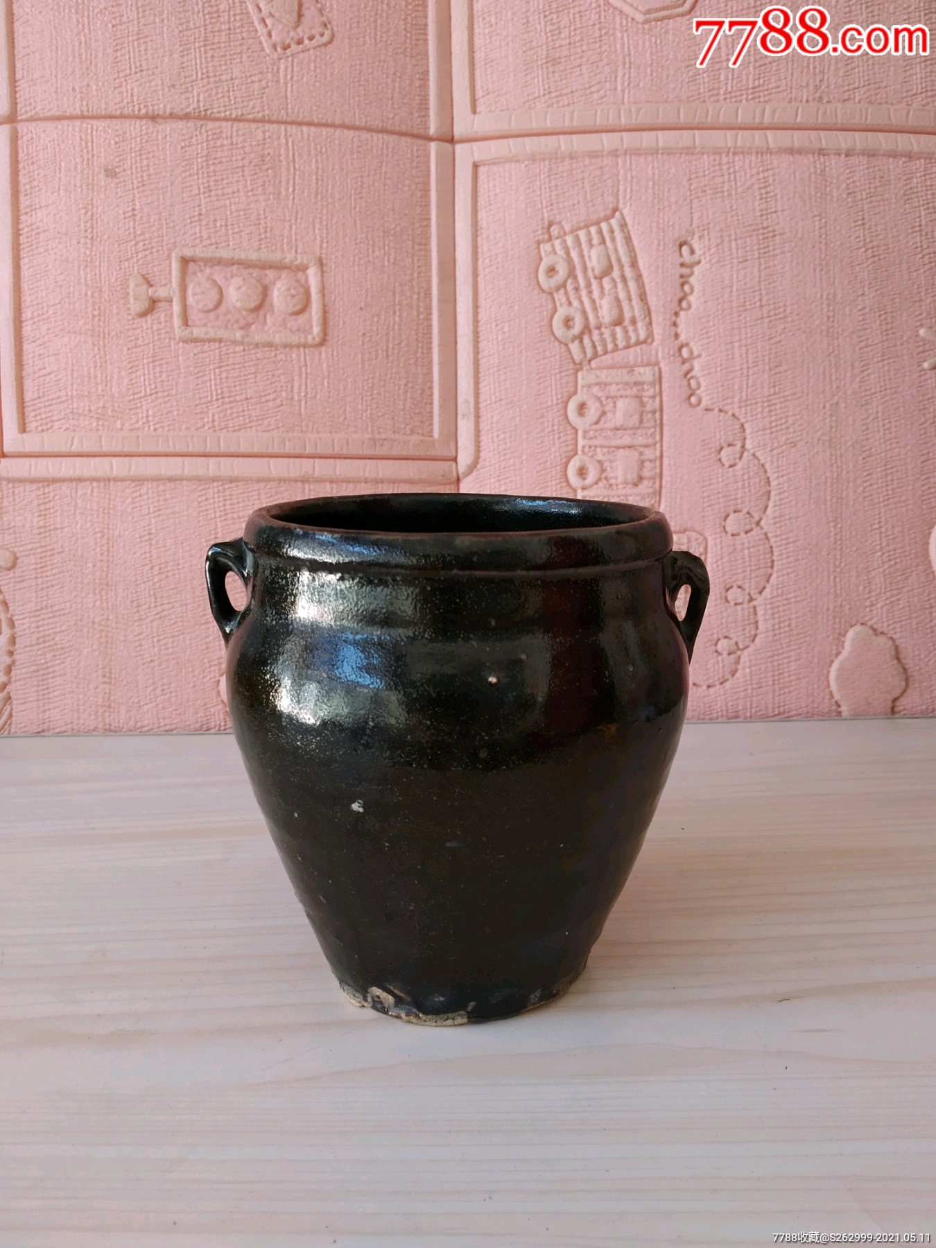 黑釉双耳罐,黑瓷罐